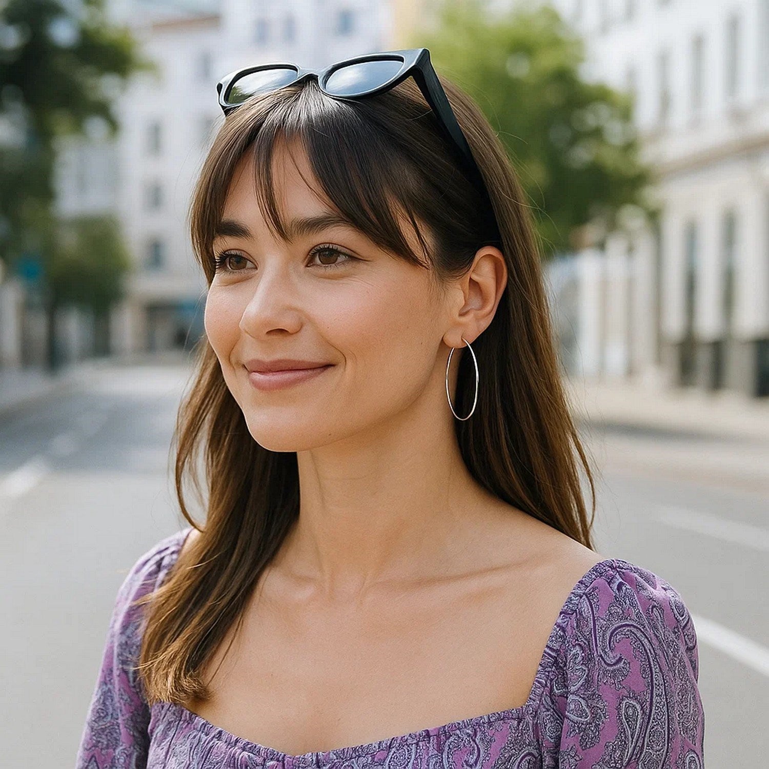Rhodium Plated Hoop Earrings in Sterling Silver (2x50mm)