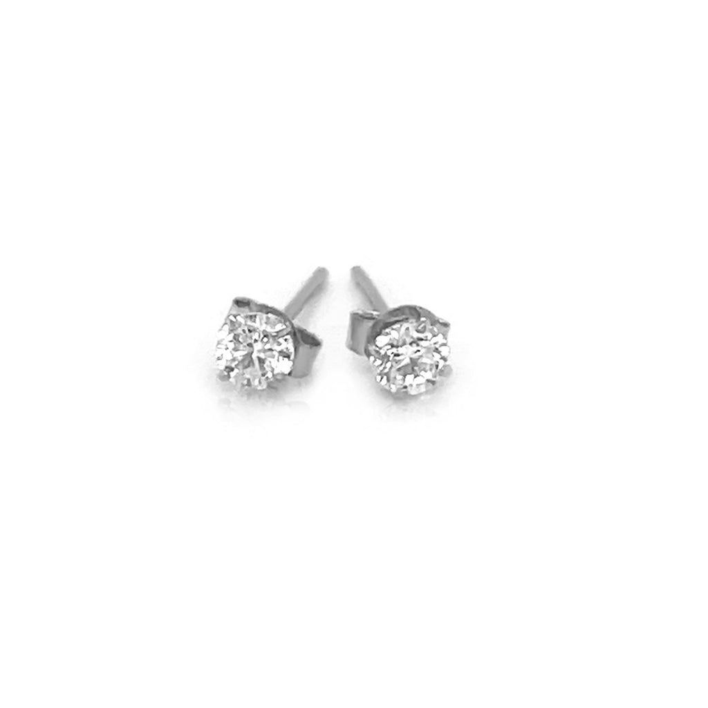 Sterling Silver Faceted White Cubic Zirconia Stud Earrings(3mm)