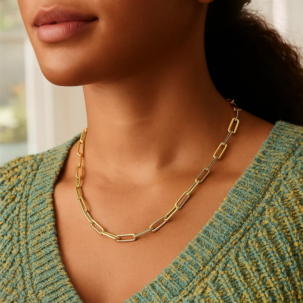 Long Domed Paperclip Necklace in 14K Yellow Gold (4.80 mm)