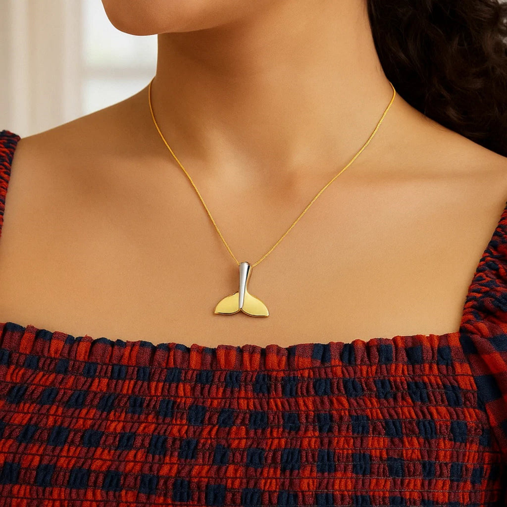 Whale Tail Necklace in 10K Yellow Gold