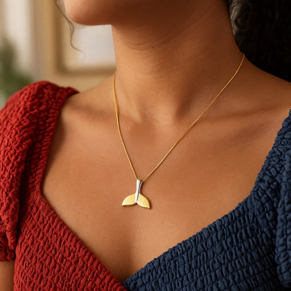 Whale Tail Necklace in 10K Yellow Gold