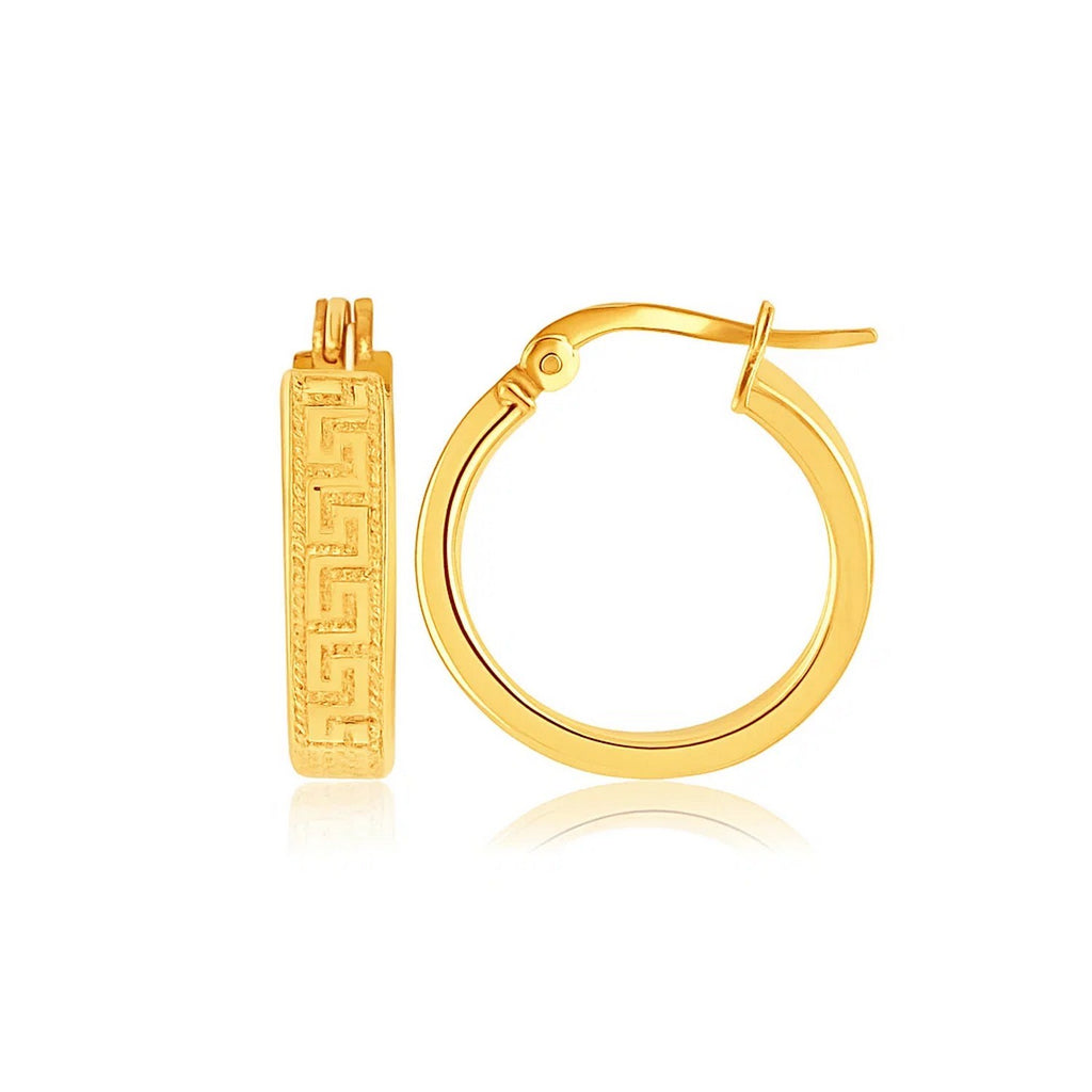 14k Yellow Gold Greek Key Small Hoop Earrings