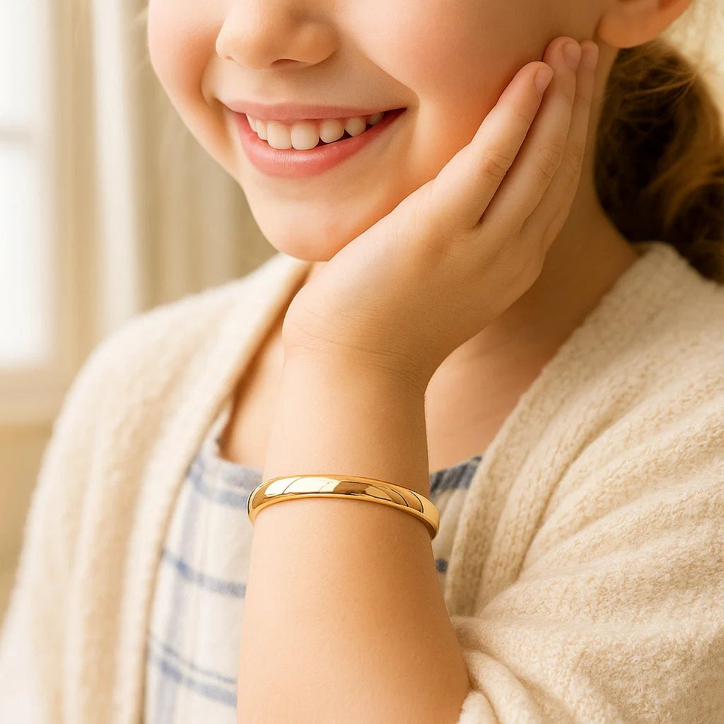 14k Yellow Gold Dome Design Polished Childrens Bangle (5.50 mm)