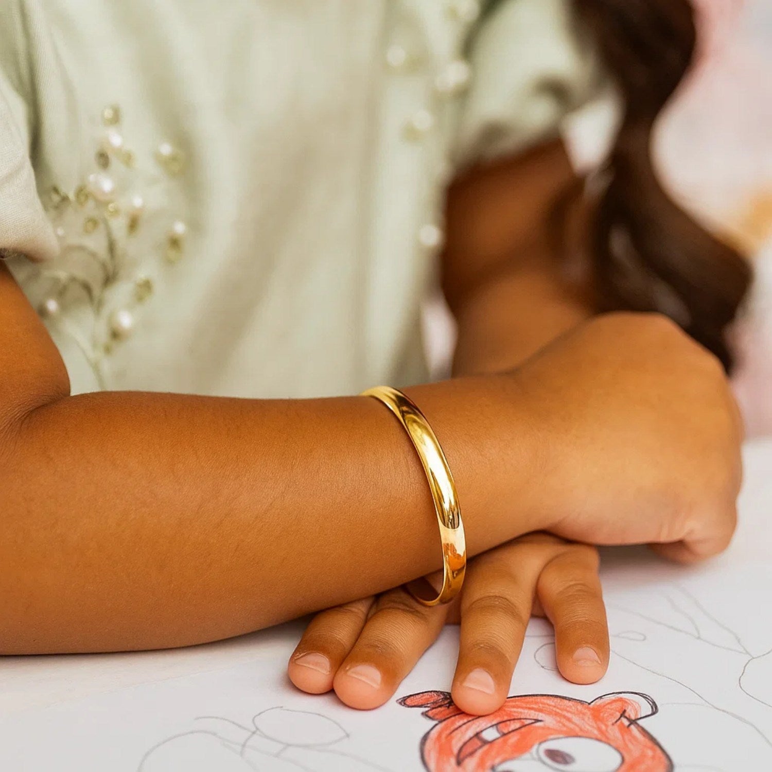 14k Yellow Gold Dome Design Polished Childrens Bangle (5.50 mm)