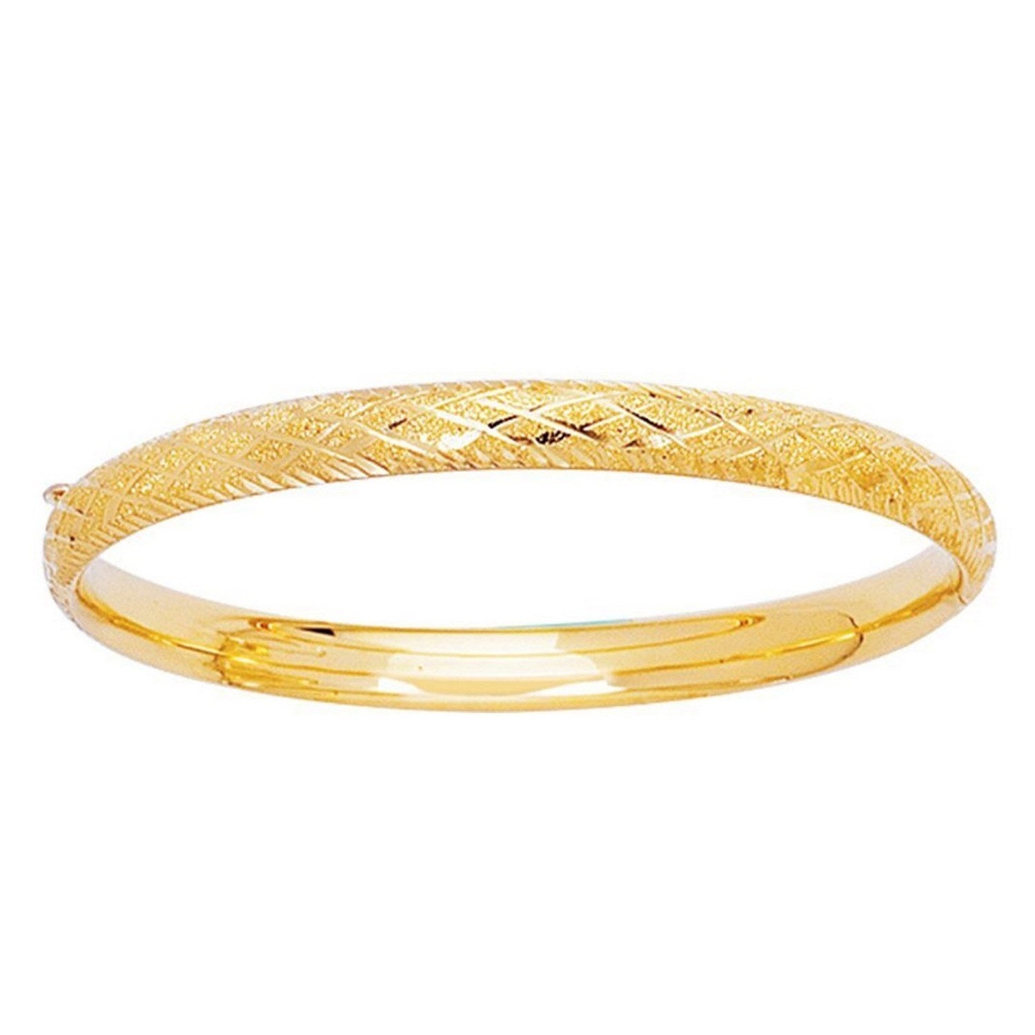 14k Yellow Gold Diamond Cut Design Dome Motif Childrens Bangle (5.50 mm)