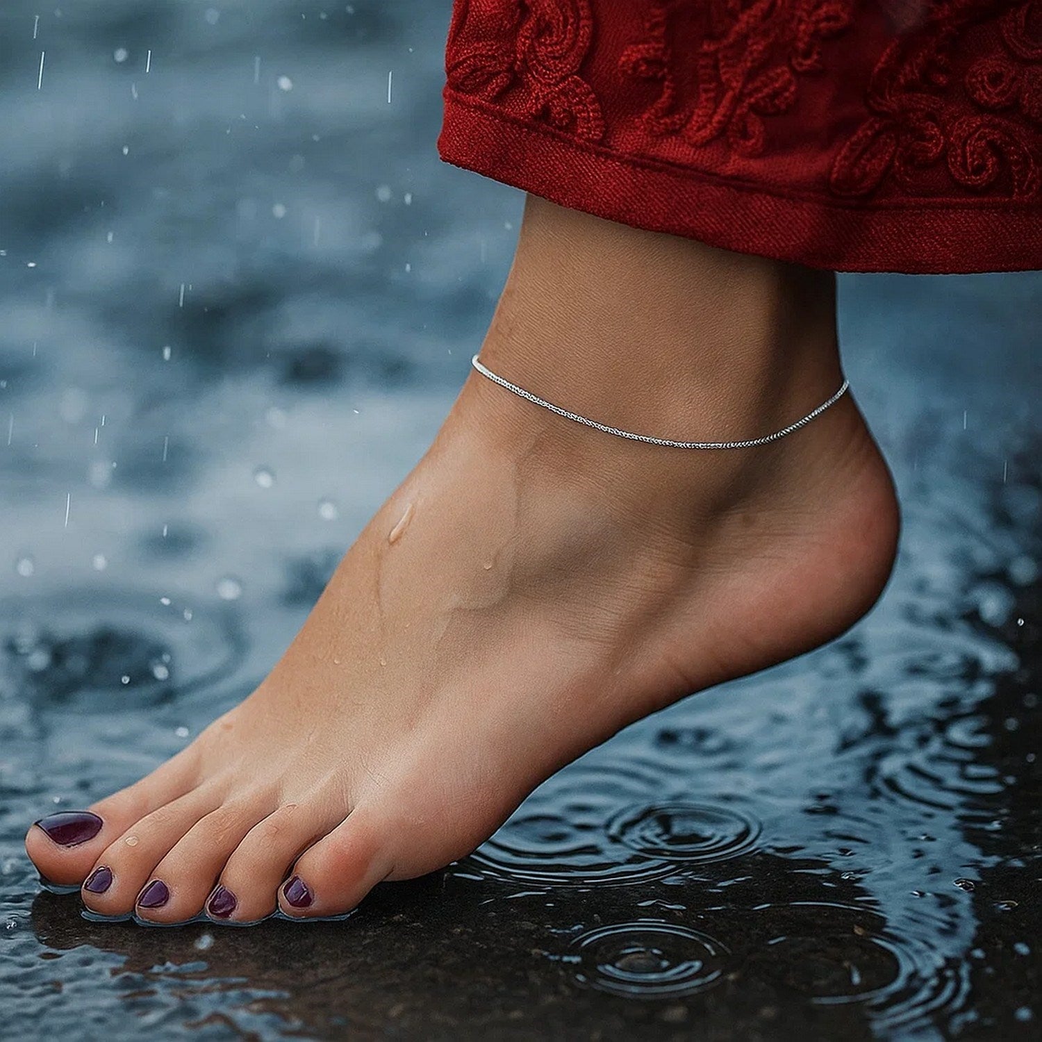 14k White Gold Sparkle Anklet 1.5mm