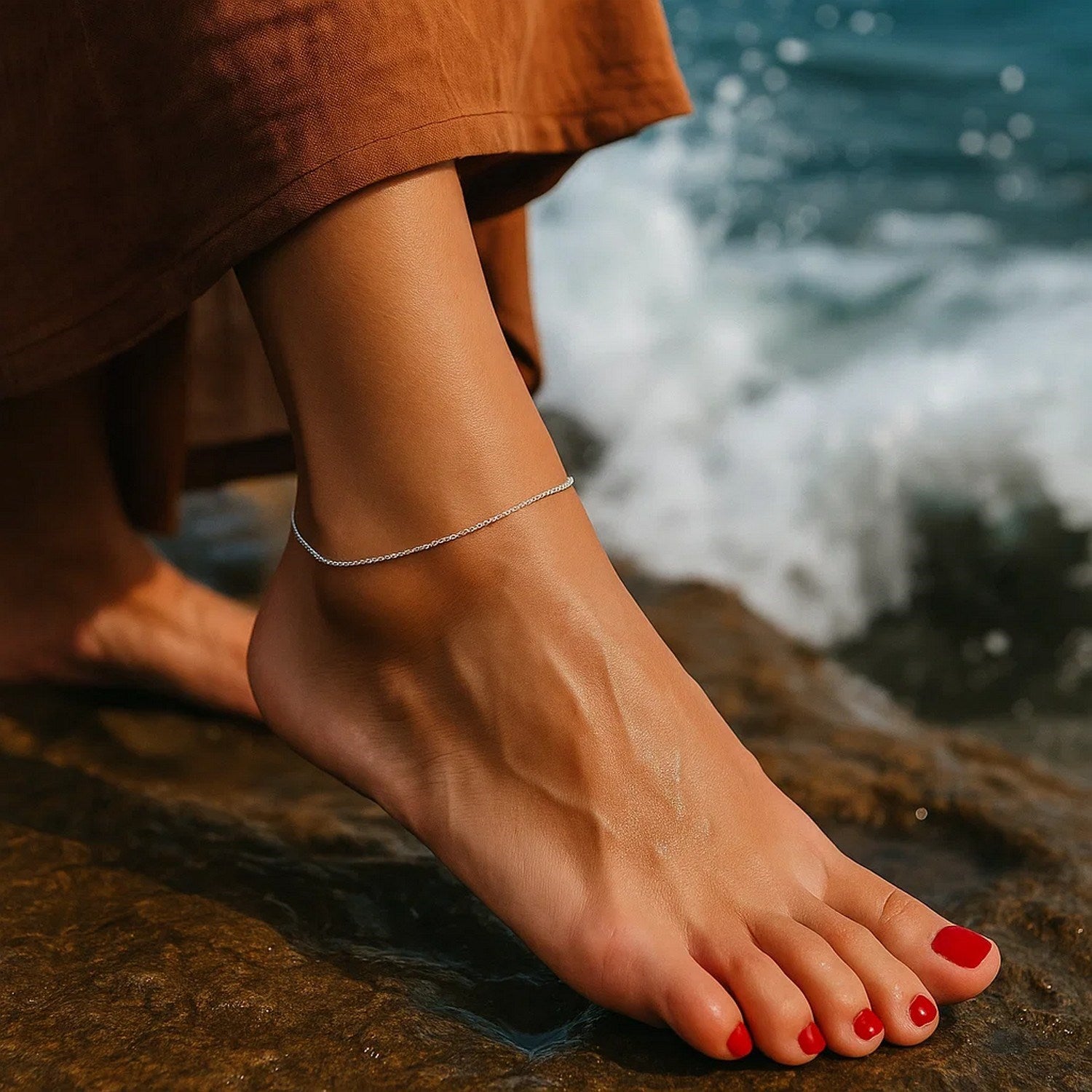 14k White Gold Sparkle Anklet 1.5mm