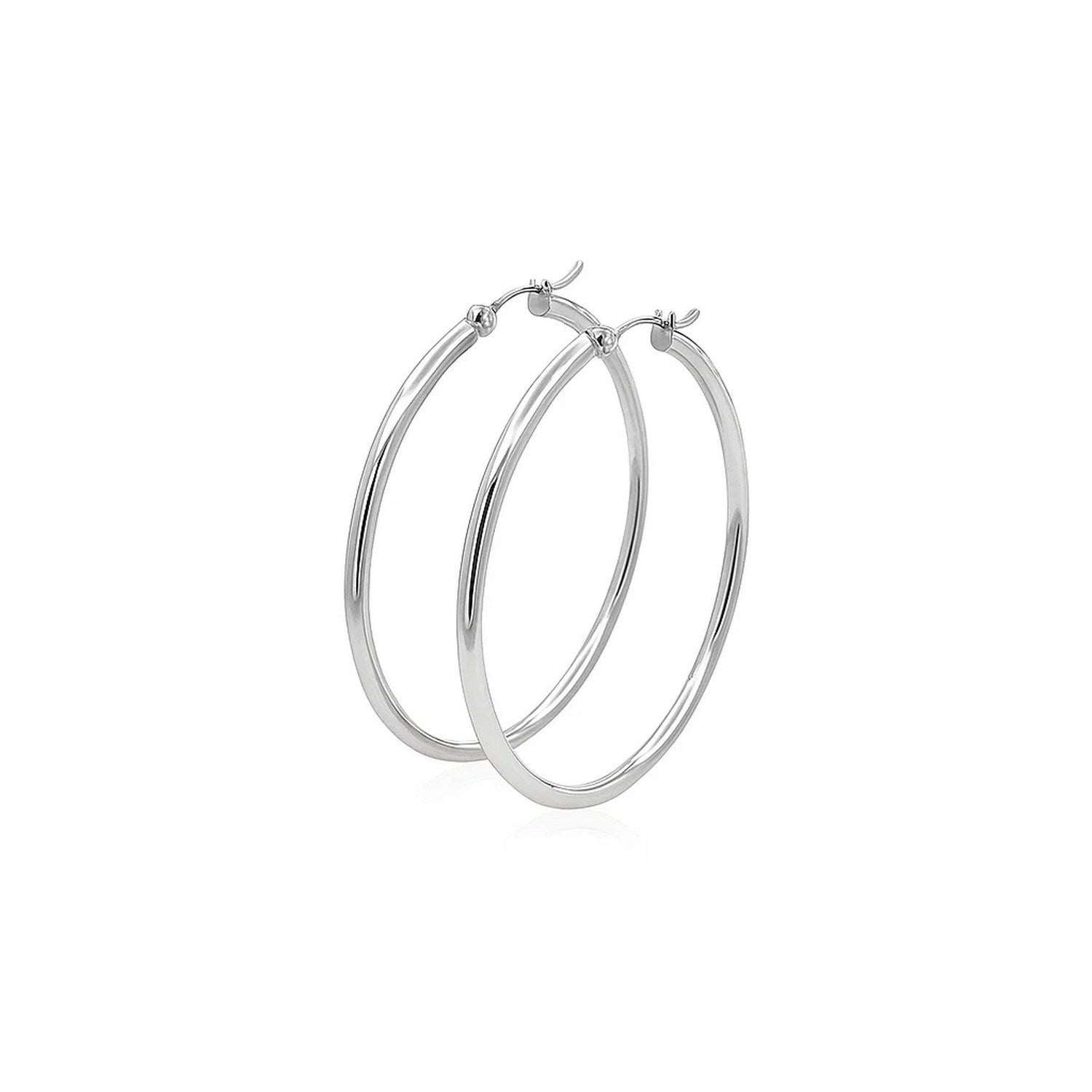 14k White Gold Polished Hoop Earrings (2x40mm)