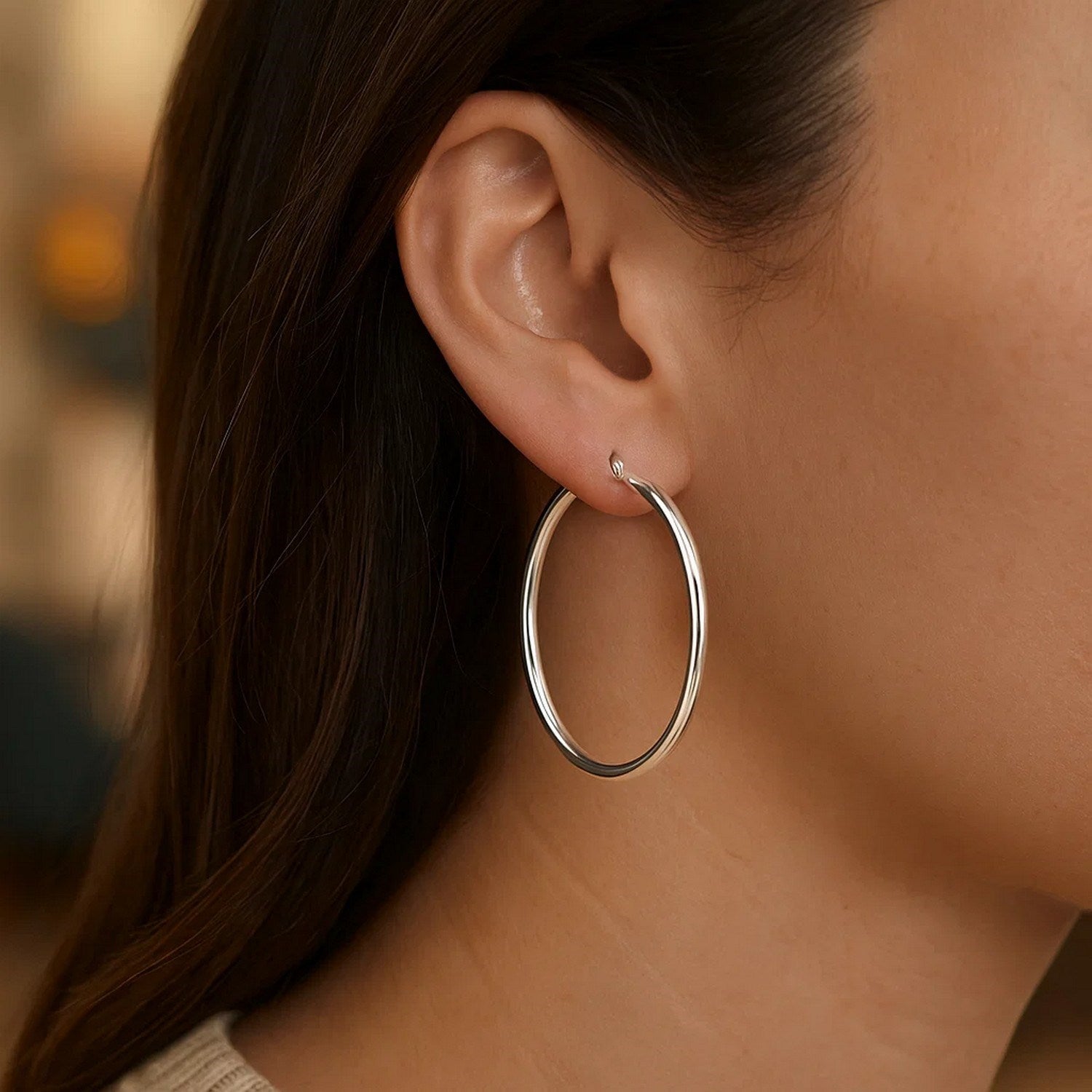 14k White Gold Polished Hoop Earrings (2x40mm)