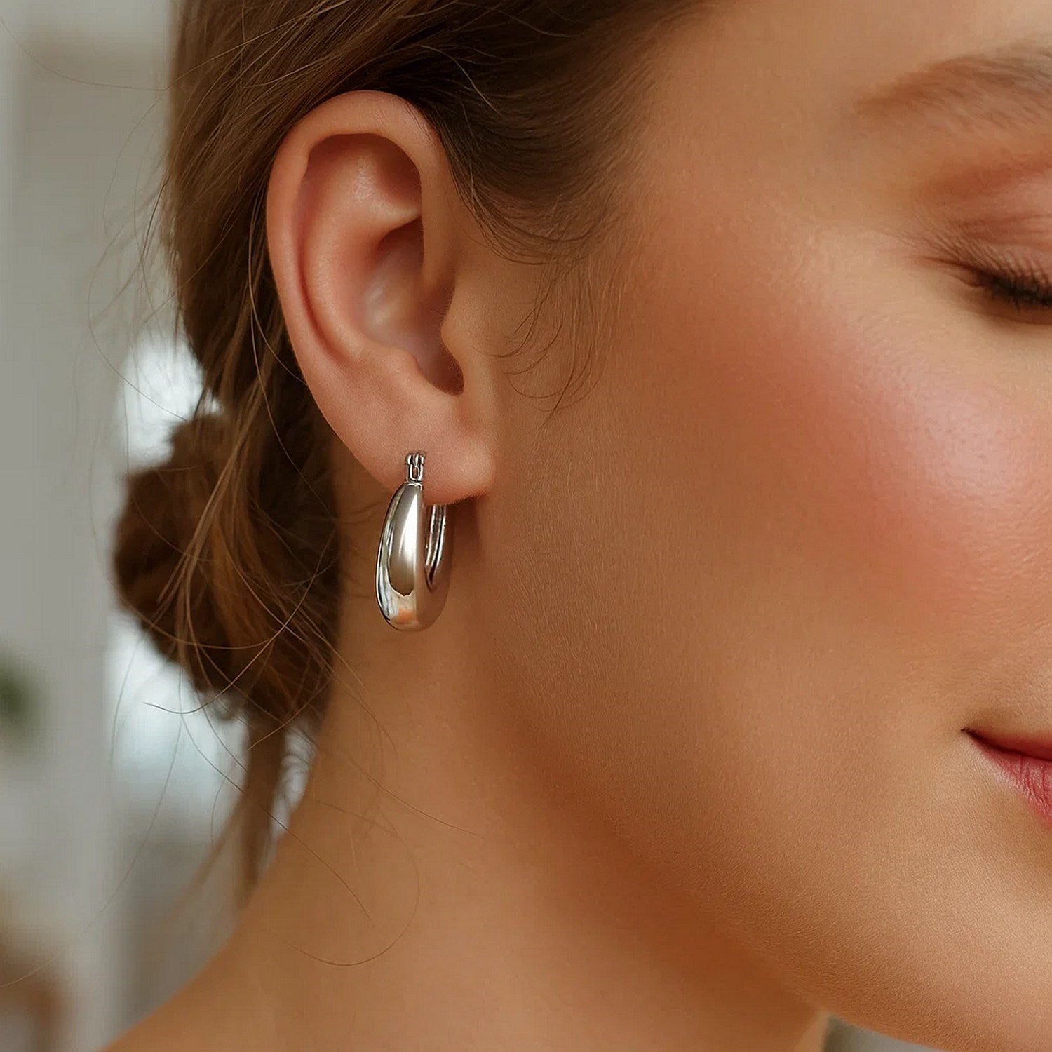 Sterling Silver Puffed Graduated Hoop Earrings