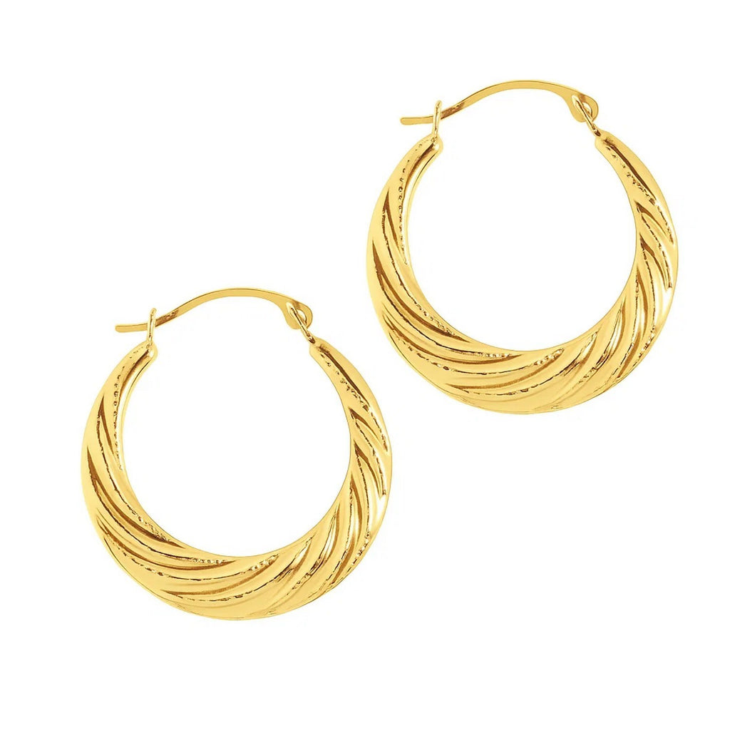 14k Yellow Gold Textured Graduated Twist Hoop Earrings
