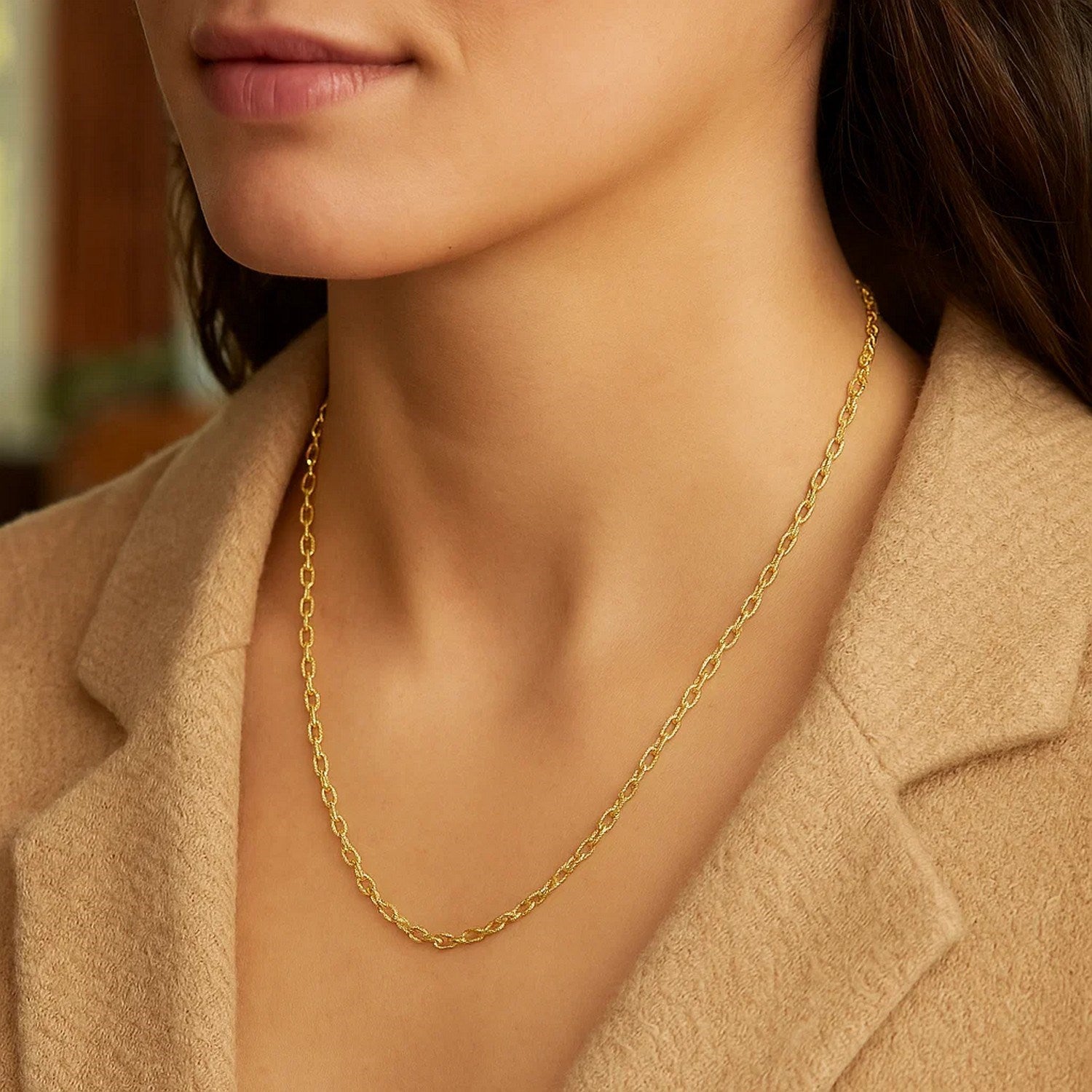 14k Yellow Gold Pendant Chain with Textured Links (2.50 mm)