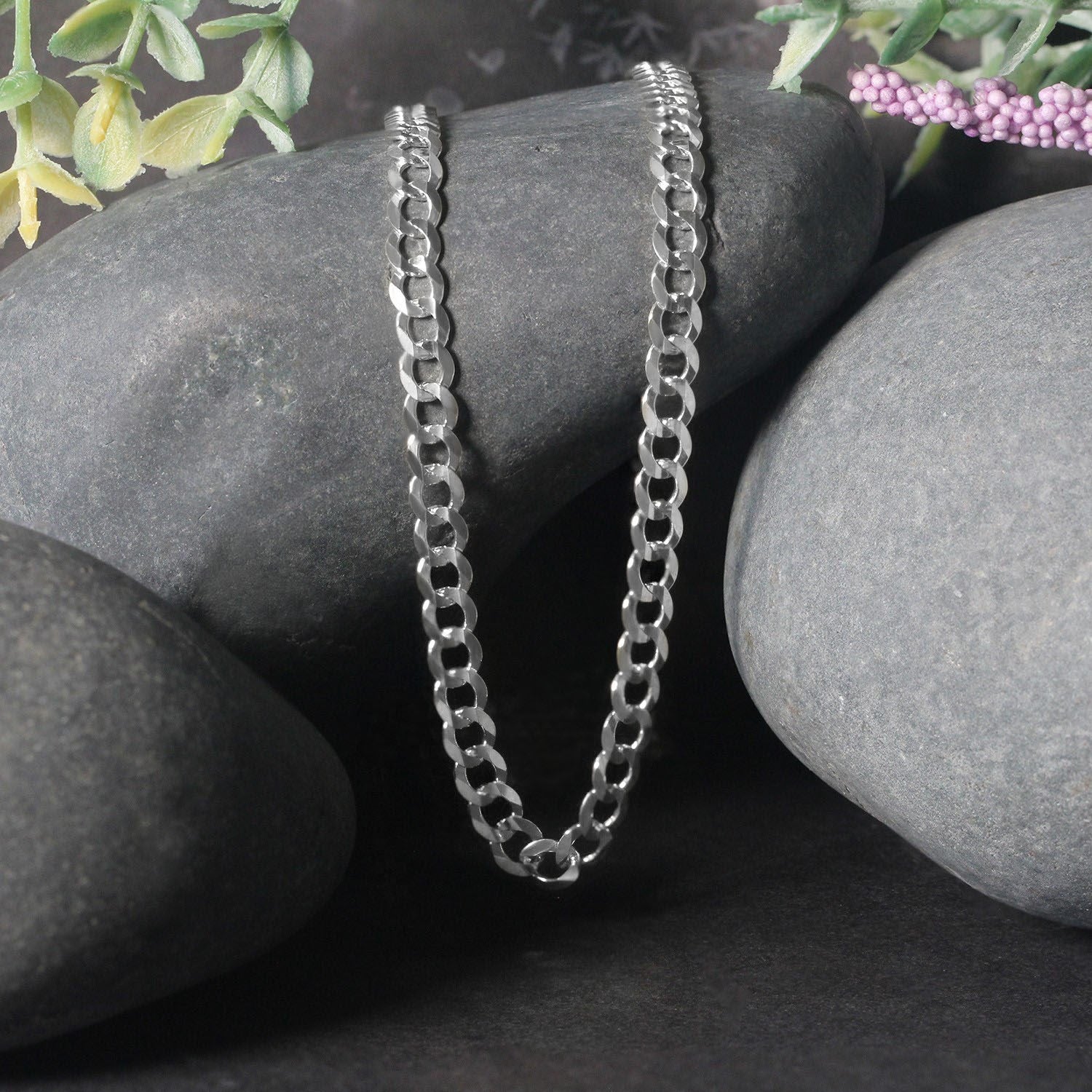 Rhodium Plated Sterling Silver Curb Style Chain (4.70 mm)