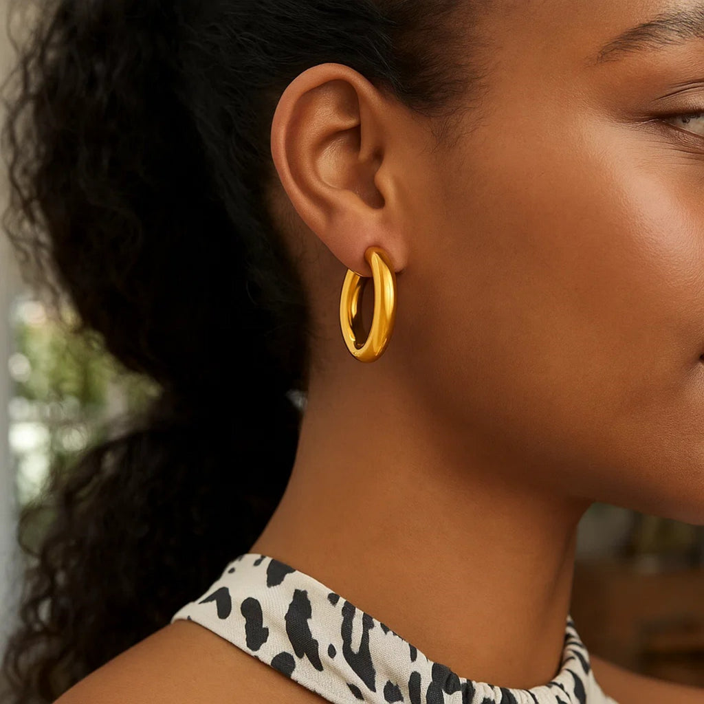 Sterling Silver Yellow Gold Plated Round Hoop Earrings