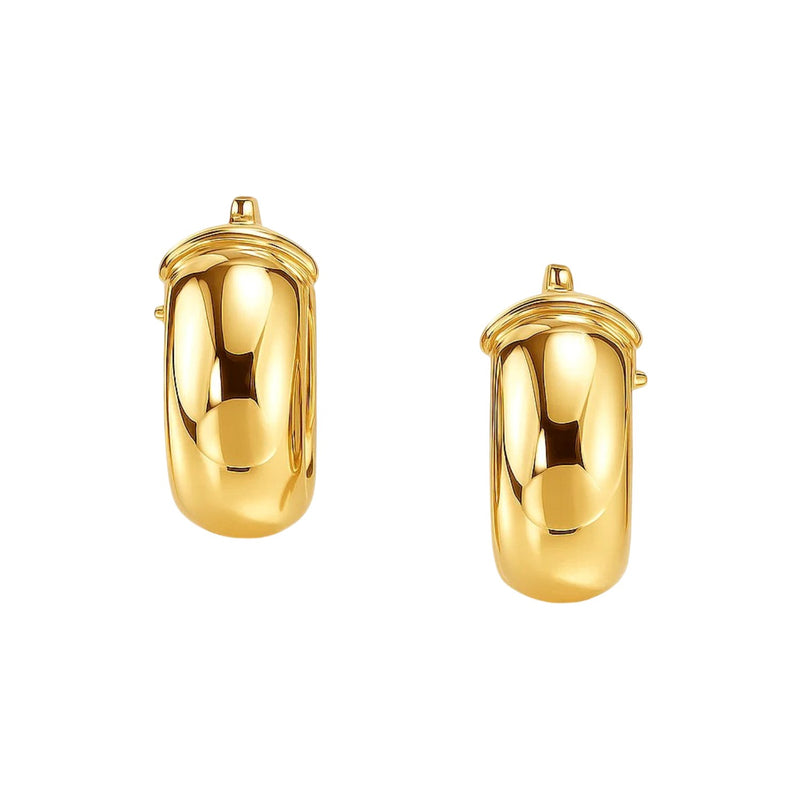 14k Yellow Gold Wide Small Hoop Earrings with Snap Lock