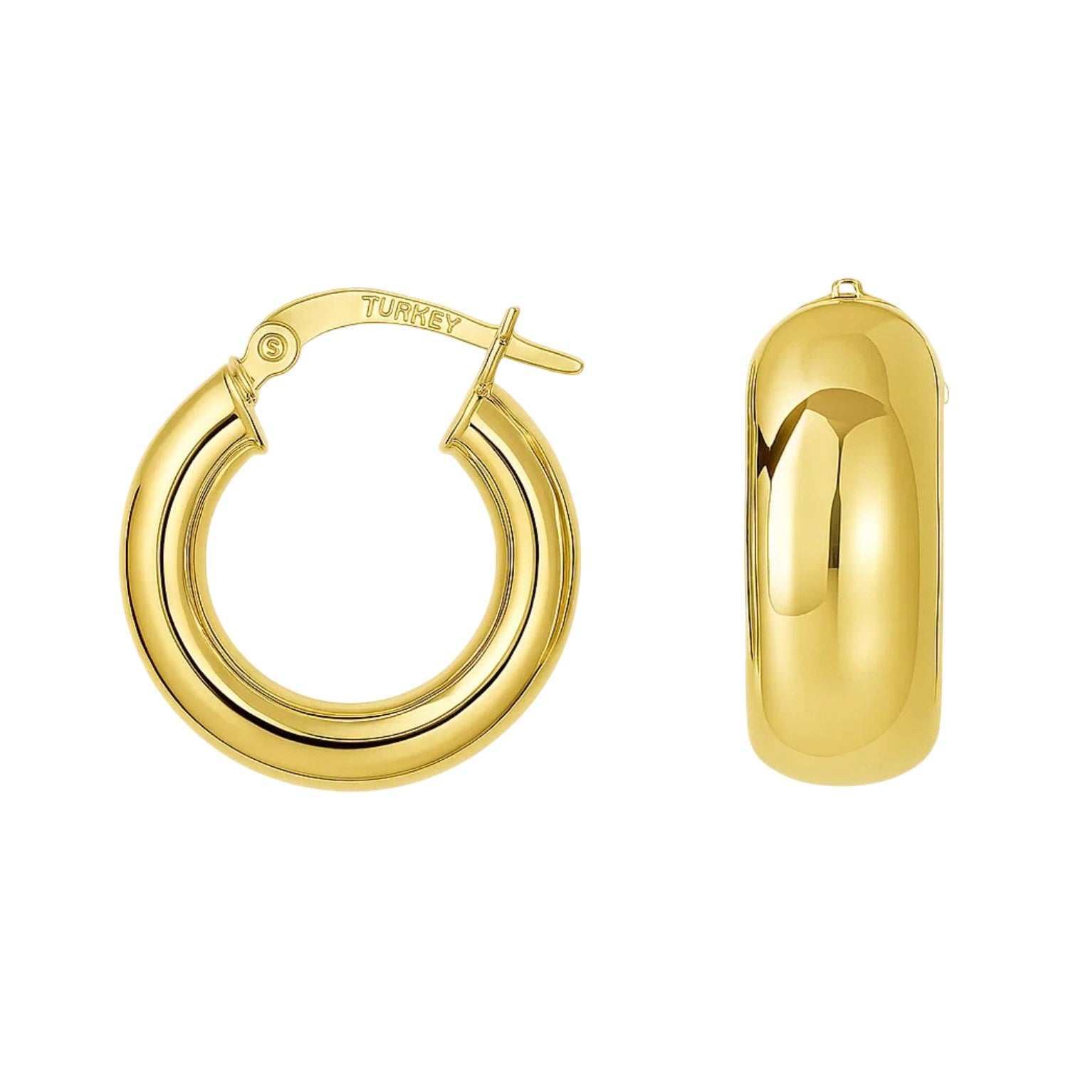 14k Yellow Gold Wide Small Hoop Earrings with Snap Lock