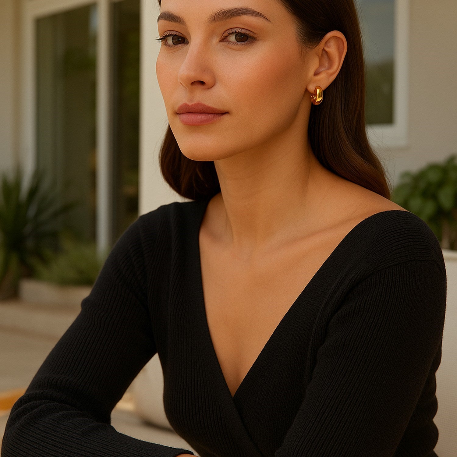 14k Yellow Gold Wide Small Hoop Earrings with Snap Lock