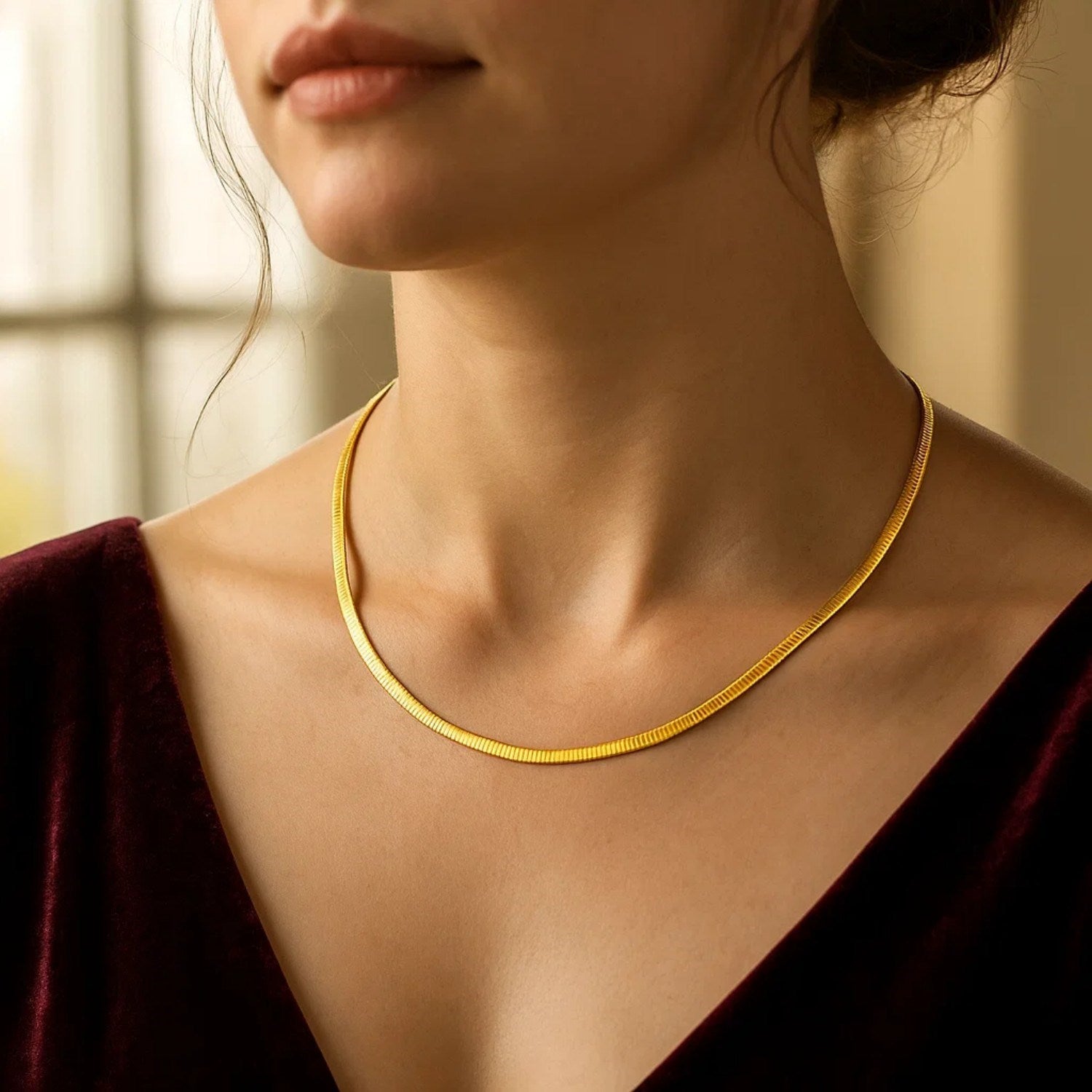 3.0 mm 14k Two Tone Gold Reversible Omega Necklace