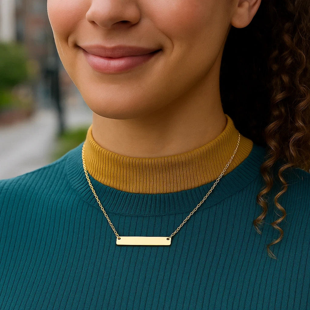 14k Yellow Gold Smooth Flat Horizontal Bar Style Necklace