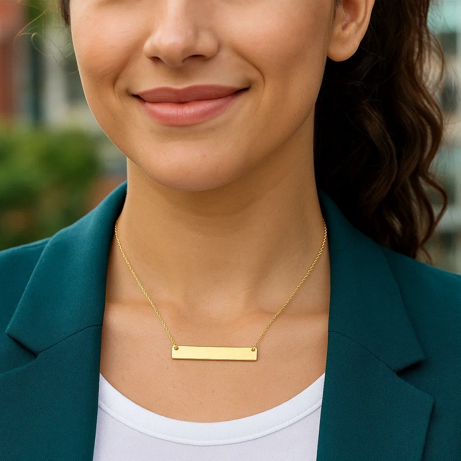 14k Yellow Gold Smooth Flat Horizontal Bar Style Necklace