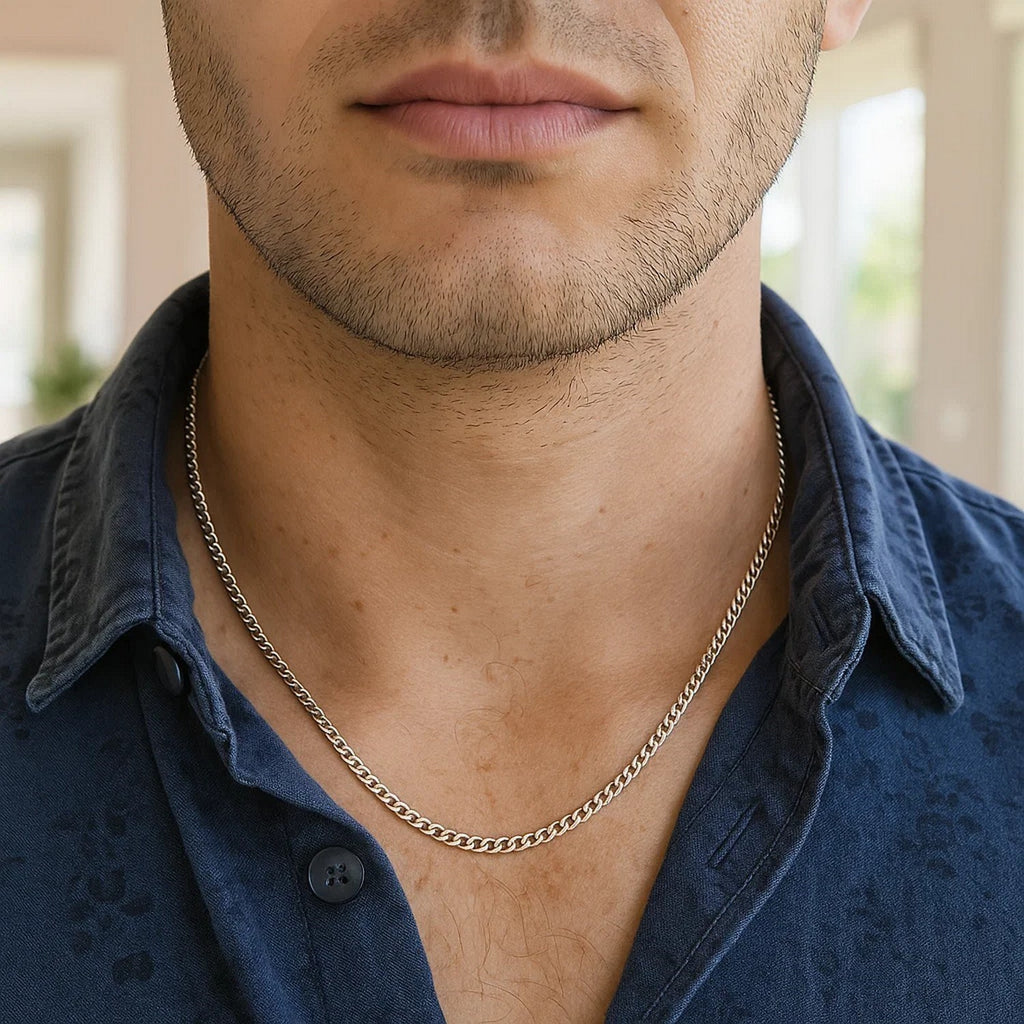 Rhodium Plated Sterling Silver Curb Style Chain (3.00 mm)