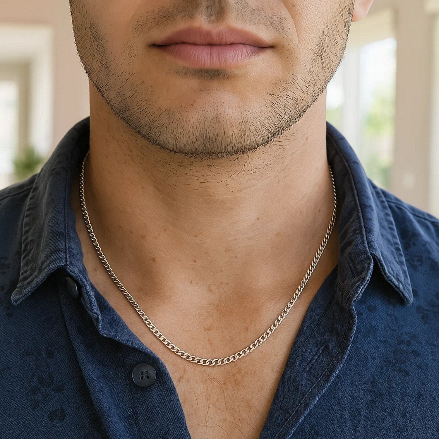 Rhodium Plated Sterling Silver Curb Style Chain (3.00 mm)