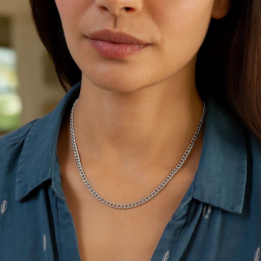 Rhodium Plated Sterling Silver Curb Style Chain (3.00 mm)