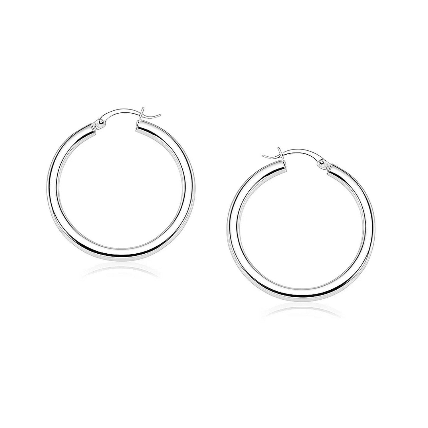 14k White Gold Polished Hoop Earrings (4x25mm)
