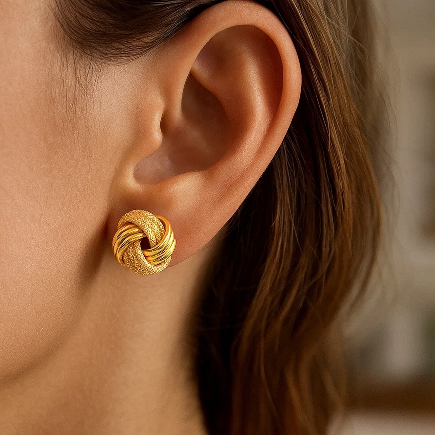 Interweaved Love Knot Stud Earrings in 14k Yellow Gold(12.7mm)