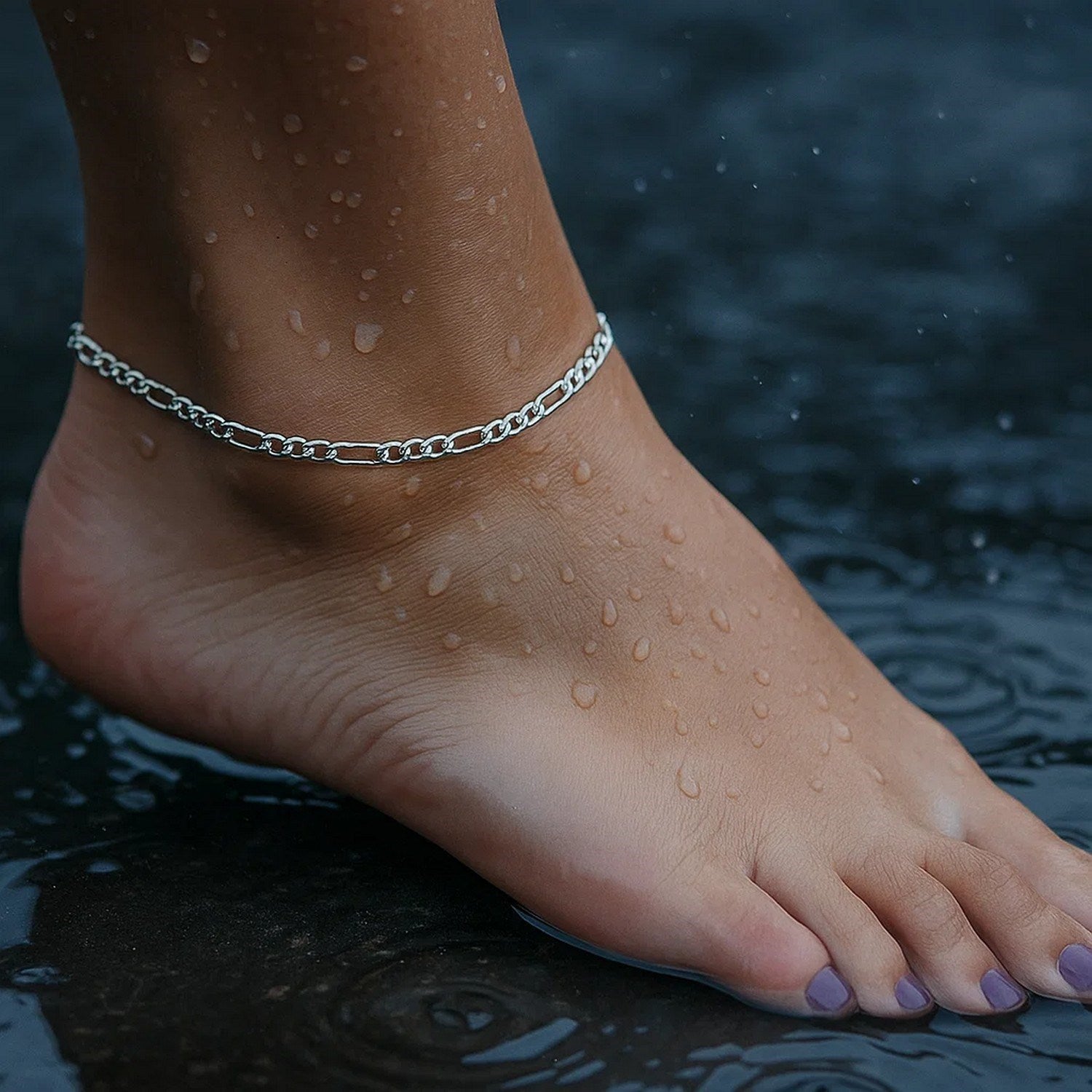 2.6mm 14k White Gold Figaro Anklet