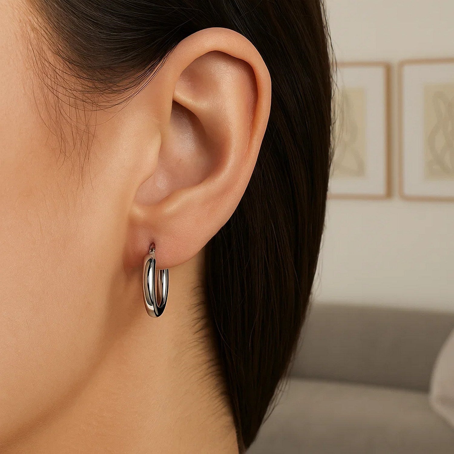 14k White Gold Polished Hoop Earrings (3x15mm)