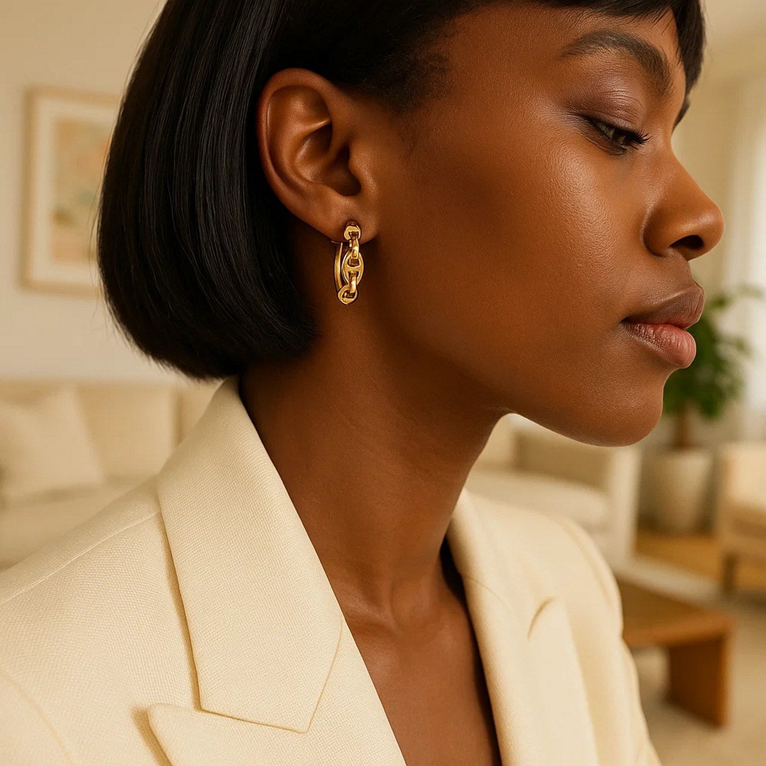 14k Yellow Gold Oval Mariner Huggies