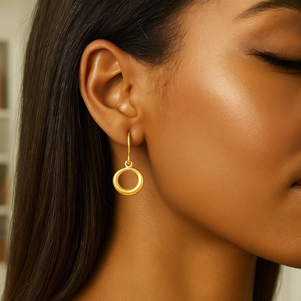 14k Yellow Gold Open Circle Dangle Earrings