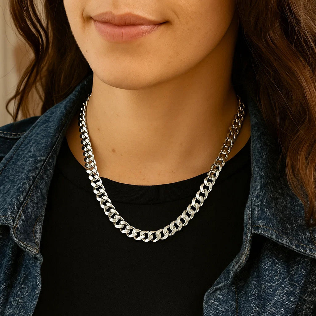 Rhodium Plated Sterling Silver Curb Style Chain (7.90 mm)