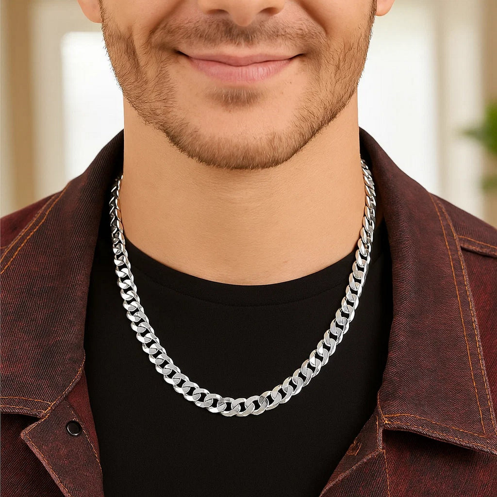 Rhodium Plated Sterling Silver Curb Style Chain (7.90 mm)
