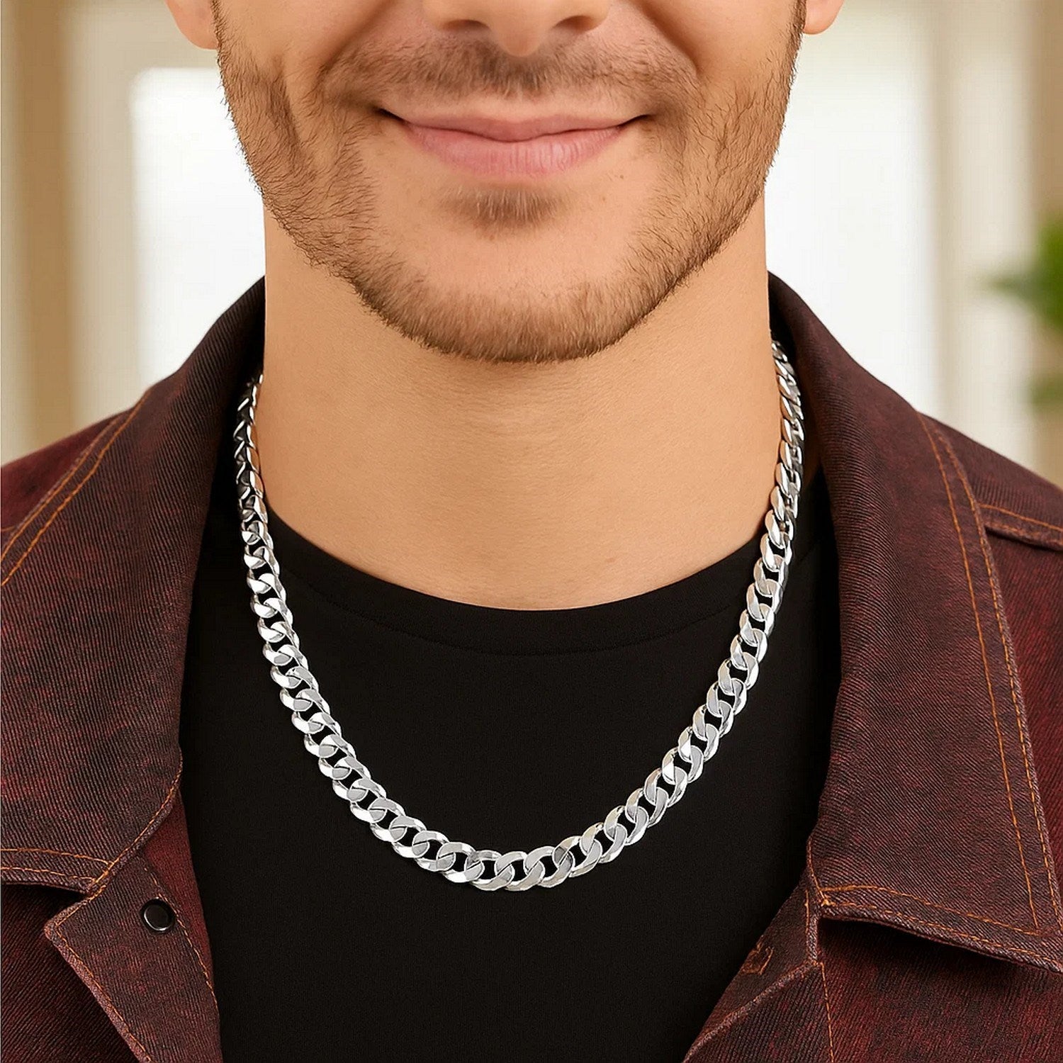 Rhodium Plated Sterling Silver Curb Style Chain (7.90 mm)