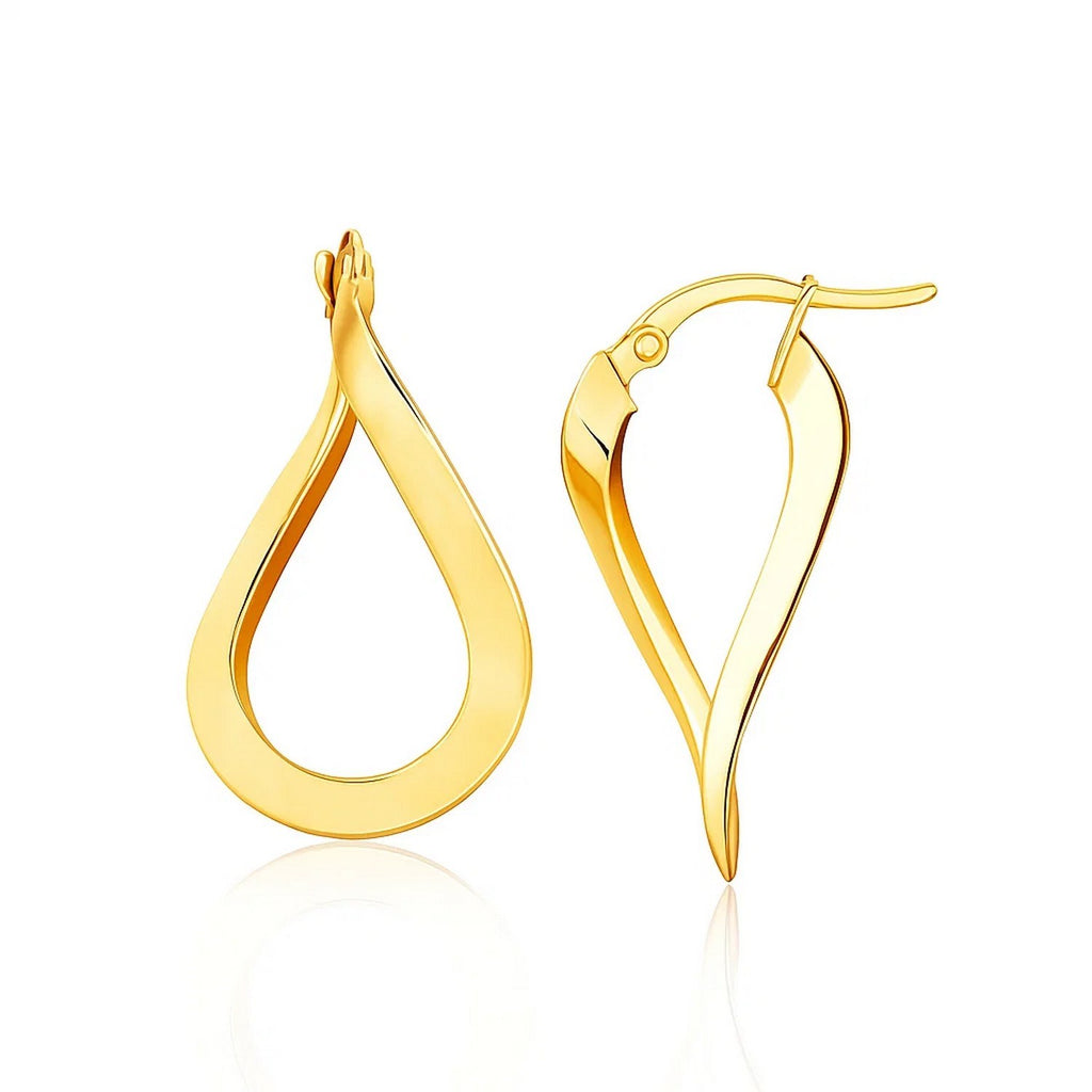 14k Yellow Gold Flat Polished Twisted Hoop Earrings