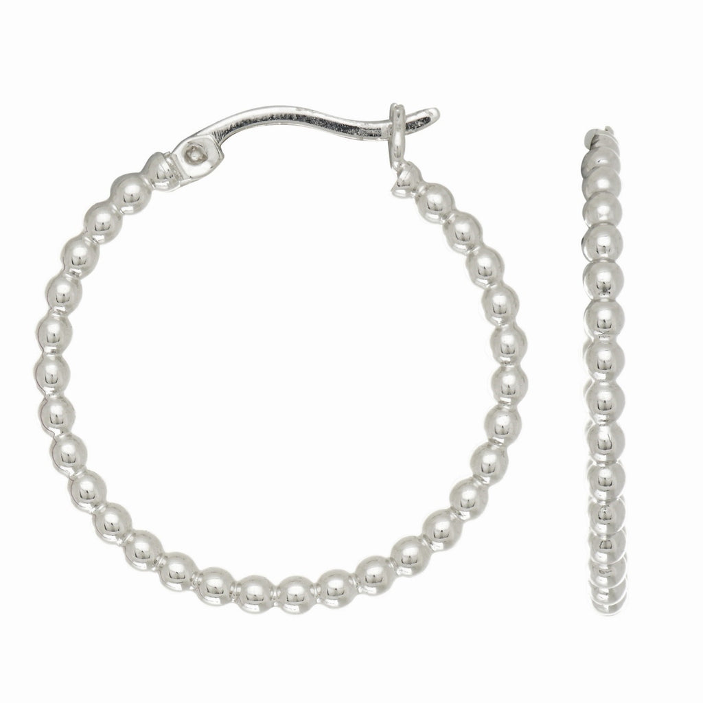 Sterling Silver Small Bead Hoop Earrings