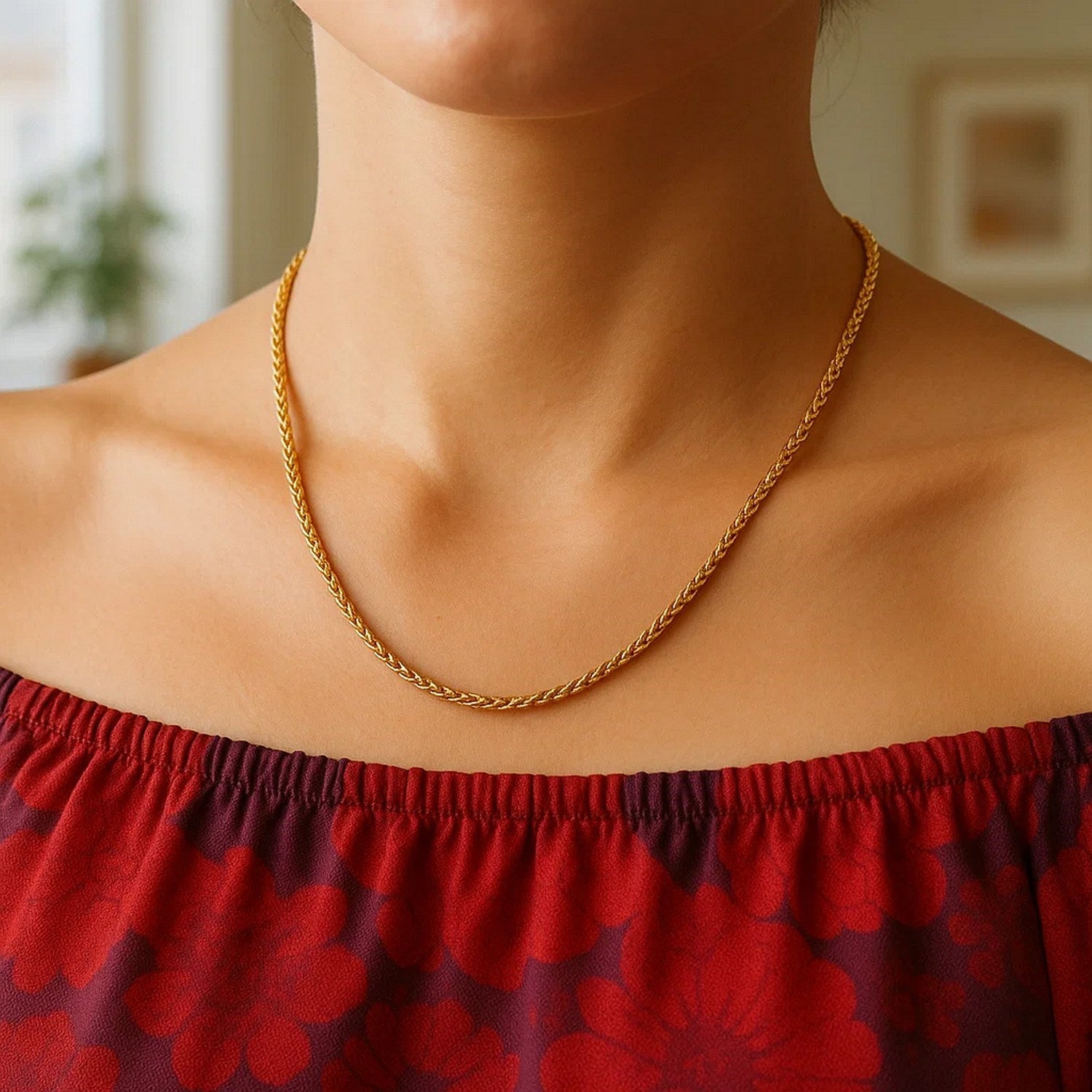 14k Yellow Gold Round Wheat Chain (2.1 mm)