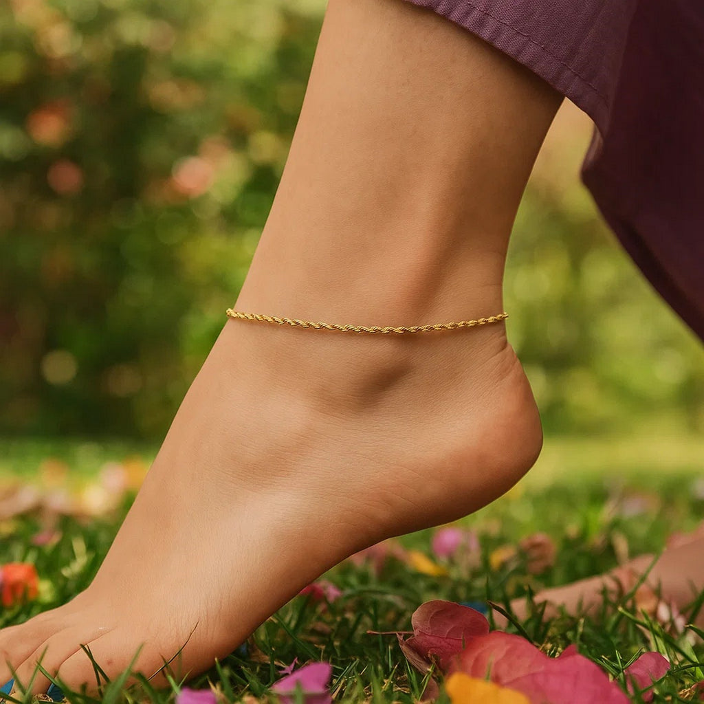 2.0mm 14k Yellow Gold Diamond Cut Rope Anklet