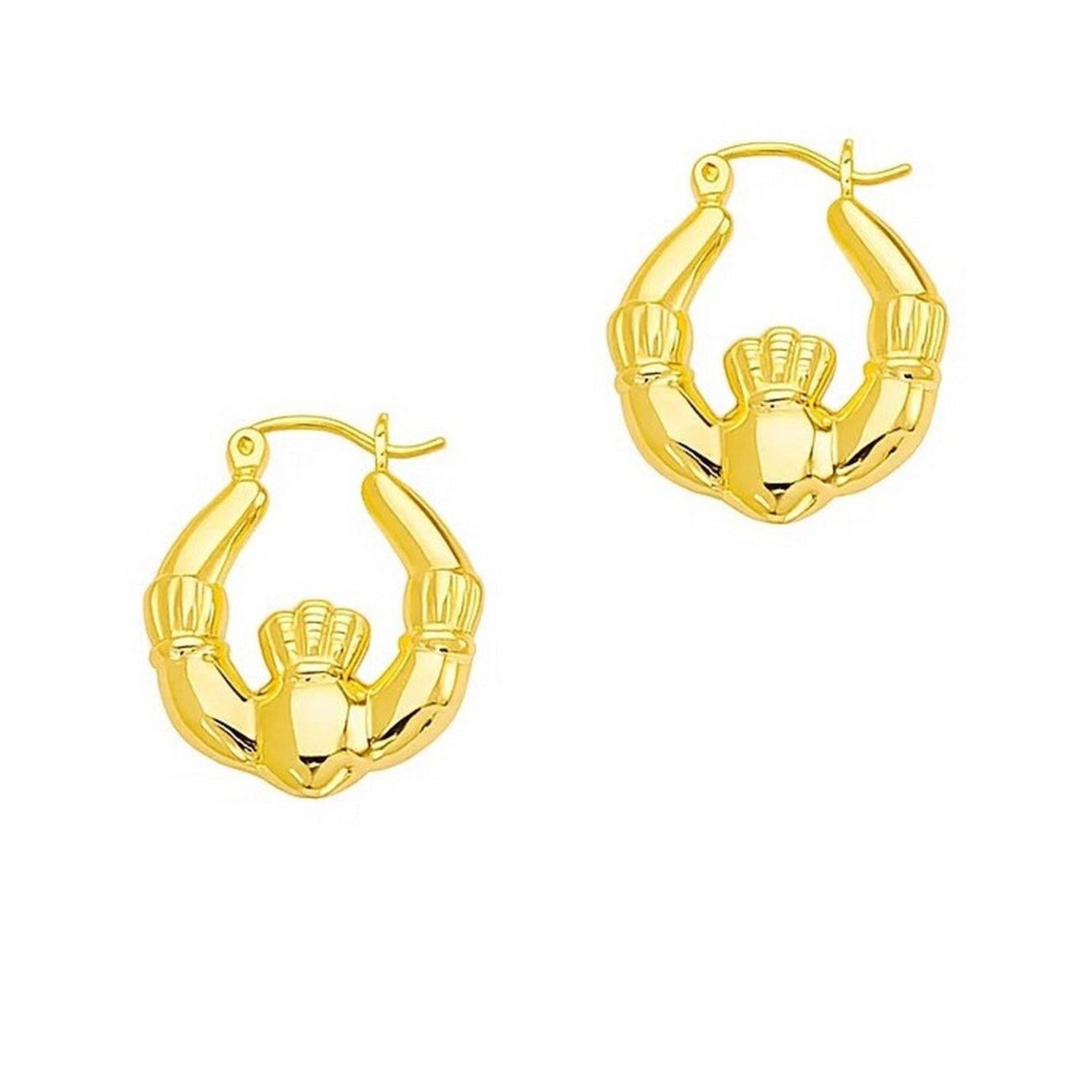 14K Yellow Gold Claddagh Symbol Hoop Earrings