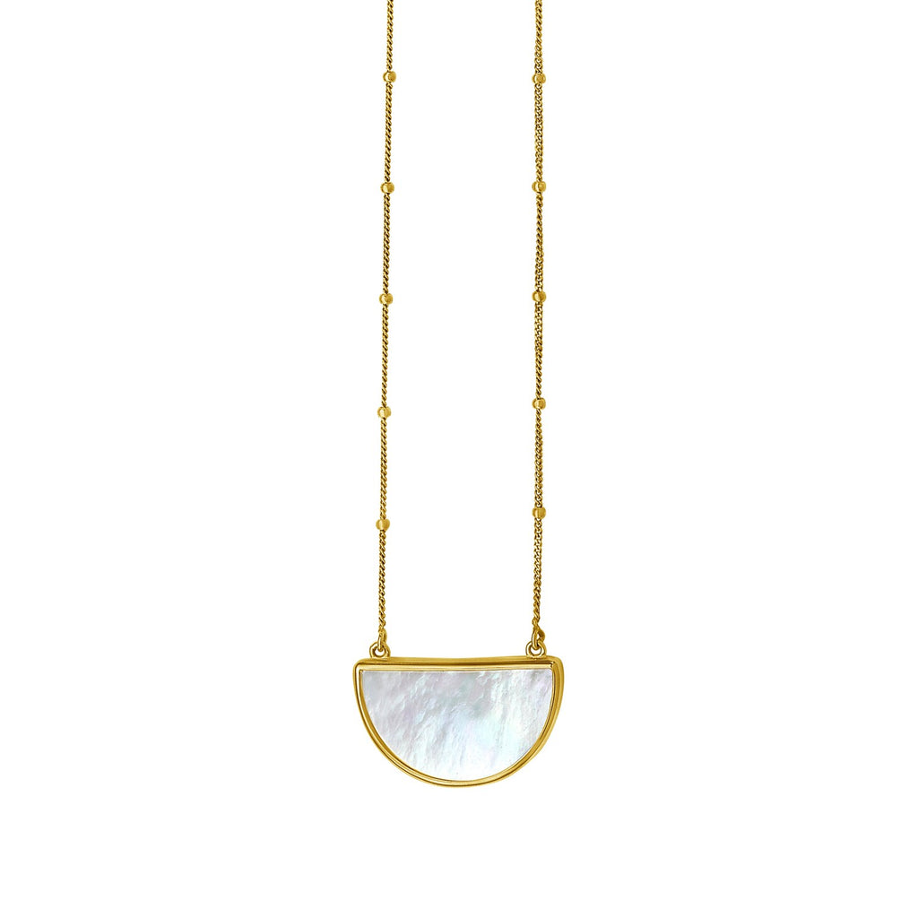 MOP Geometric Gem Half Moon Necklace in 14K Yellow Gold