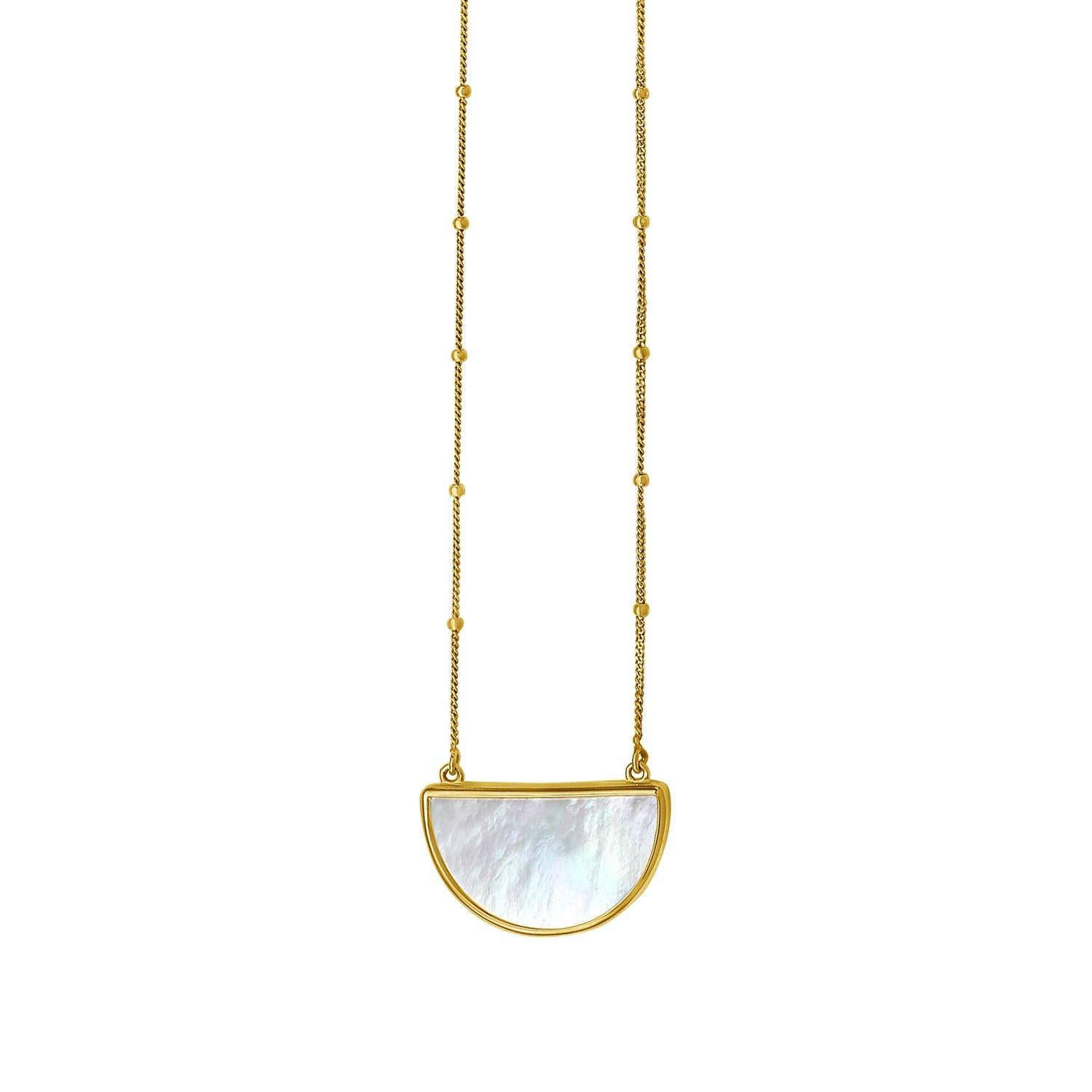 MOP Geometric Gem Half Moon Necklace in 14K Yellow Gold
