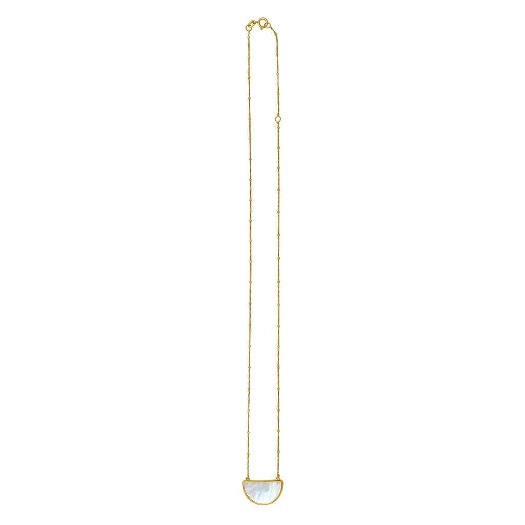 MOP Geometric Gem Half Moon Necklace in 14K Yellow Gold