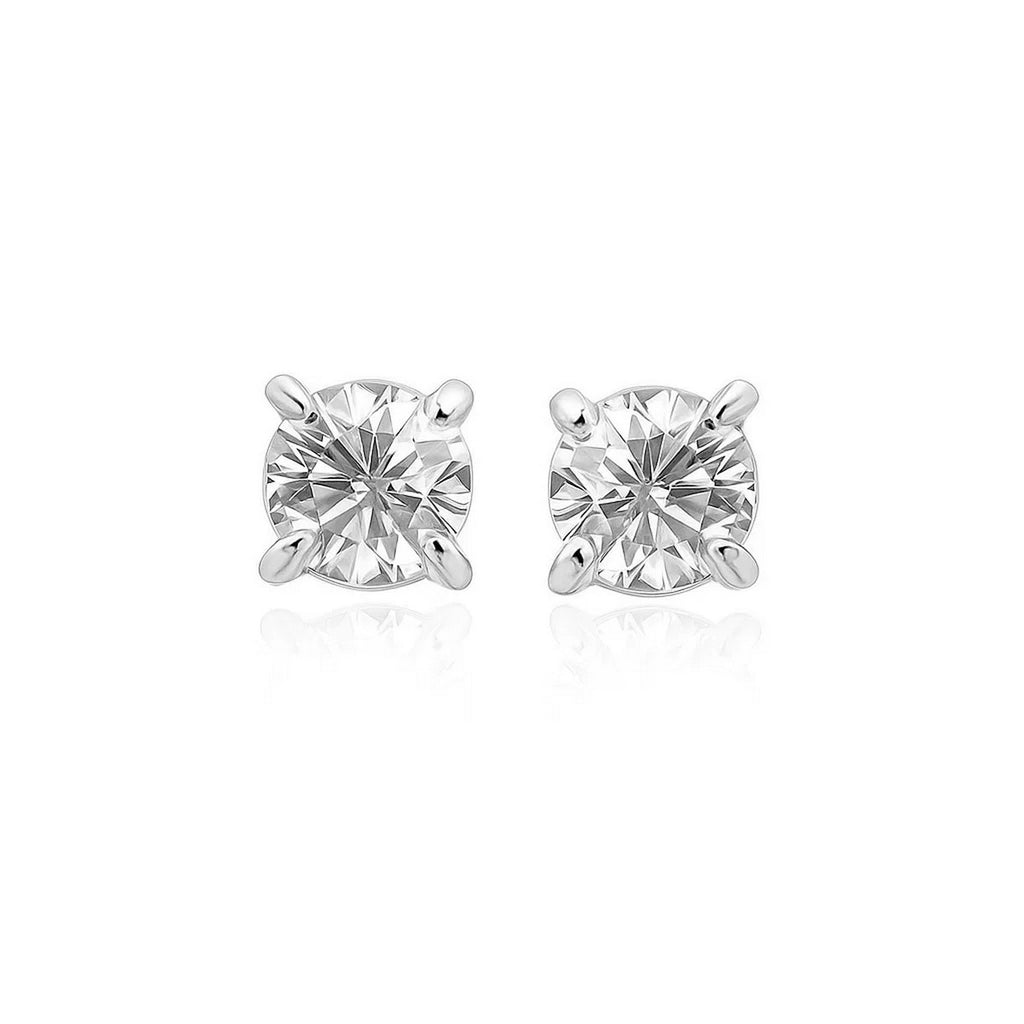 Sterling Silver Stud Earrings with White Hue Faceted Cubic Zirconia(6mm)