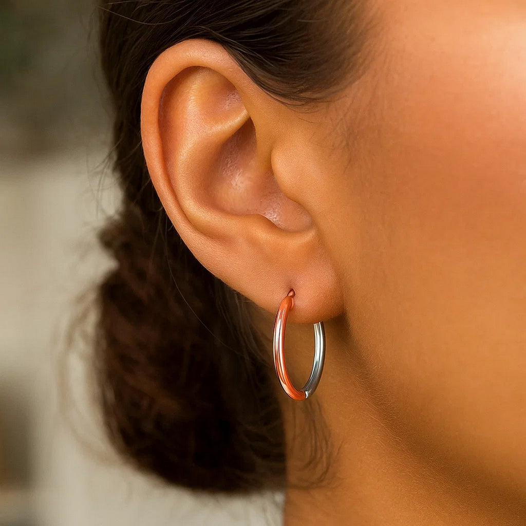 14k Rose & White Gold Hinged Hoop Earrings(2.5x20mm)