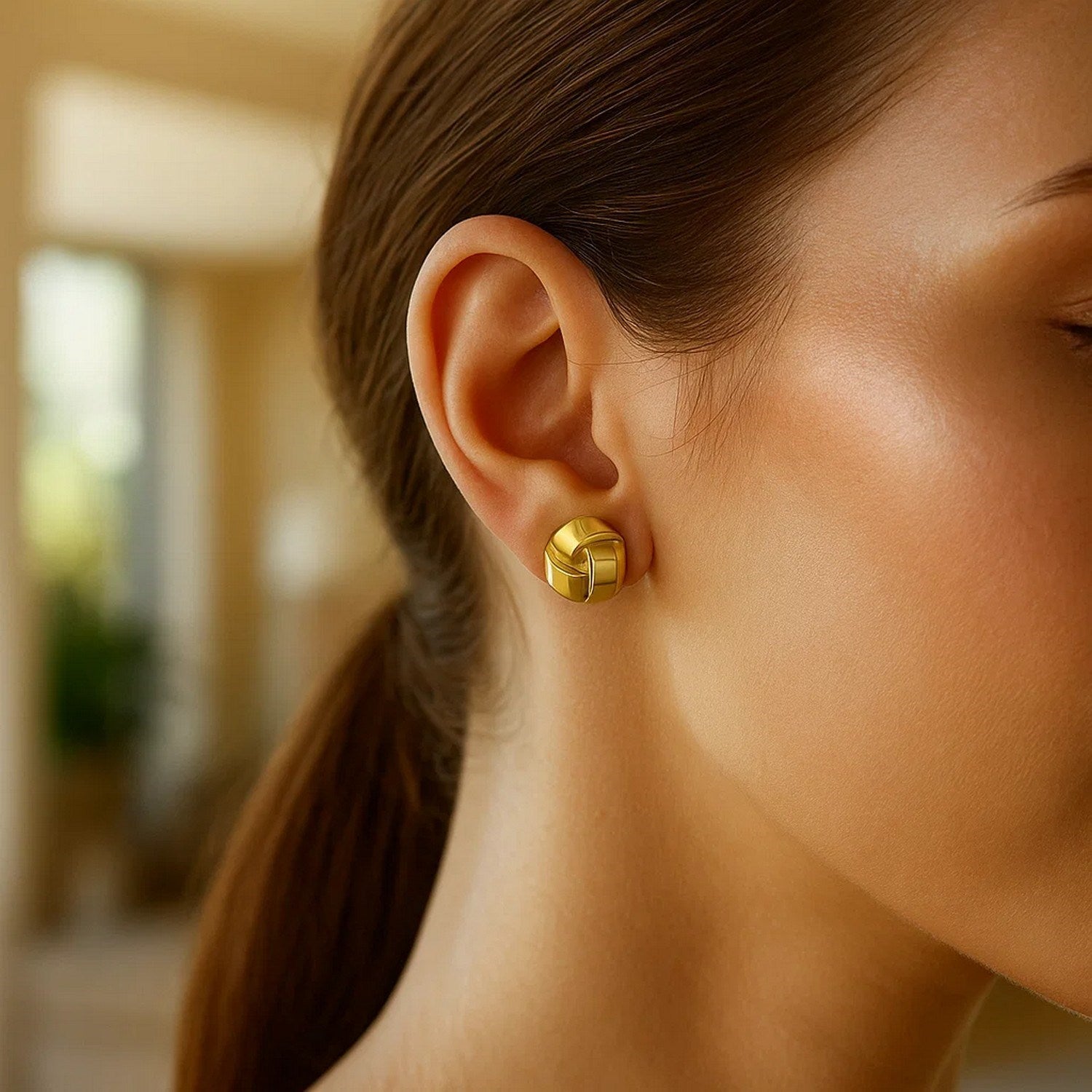 14k Yellow Gold Fancy Knot Stud Earrings