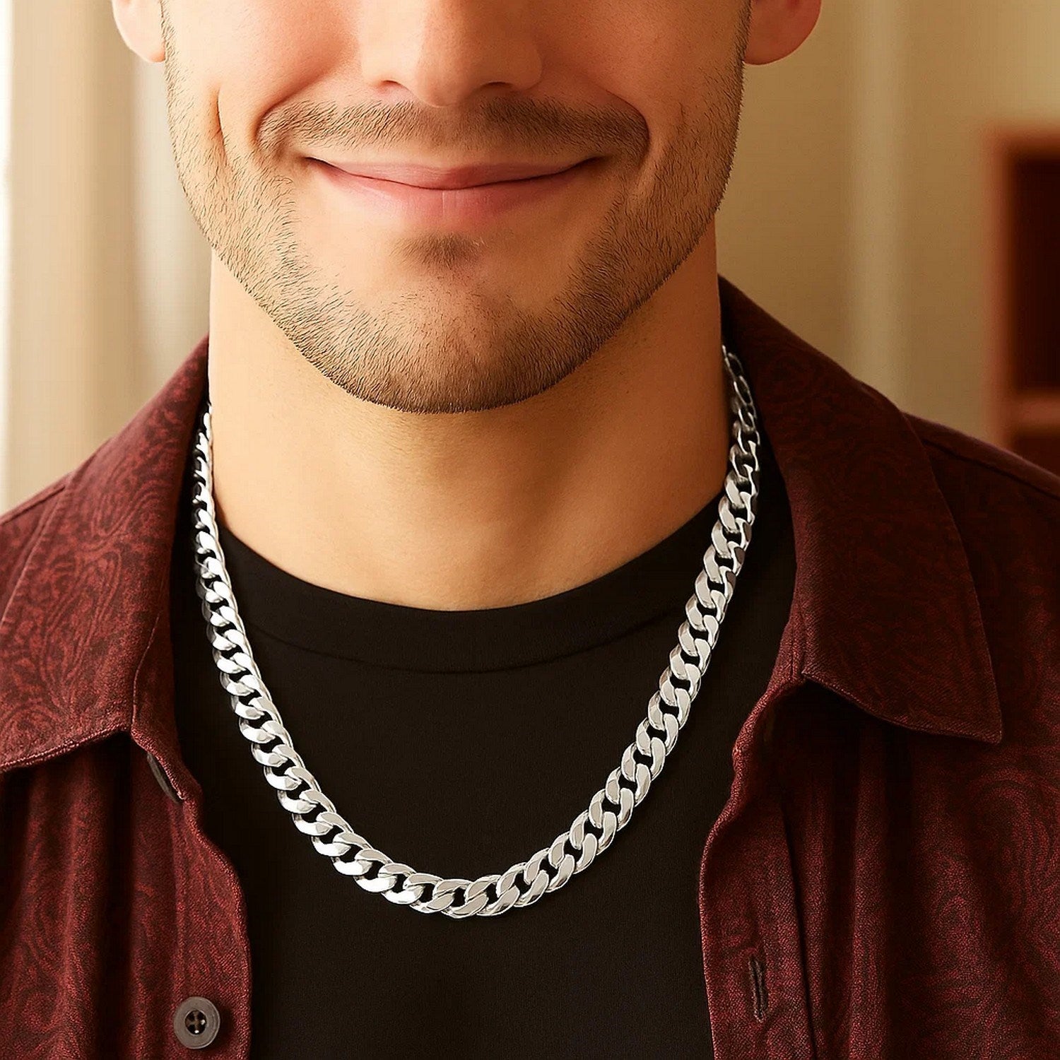 Rhodium Plated Sterling Silver Curb Style Chain (8.40 mm)