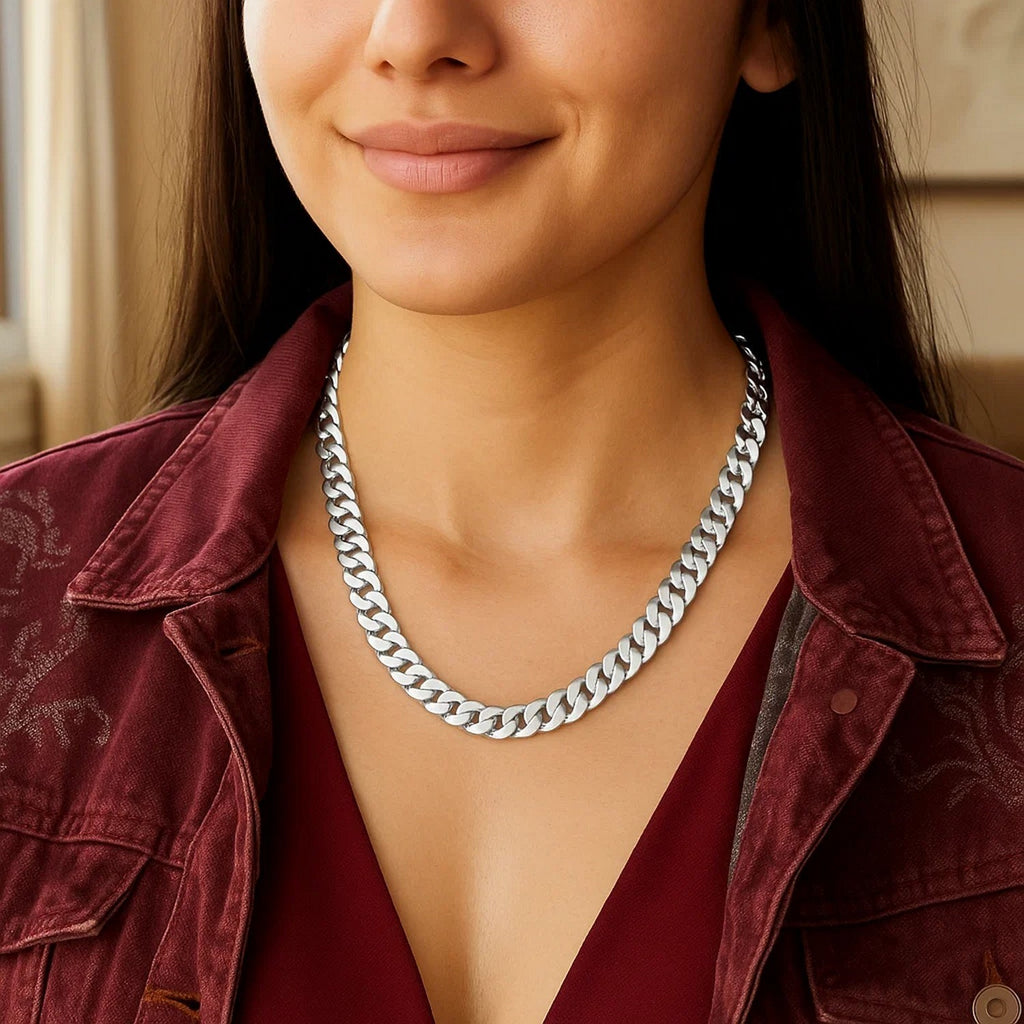 Rhodium Plated Sterling Silver Curb Style Chain (8.40 mm)