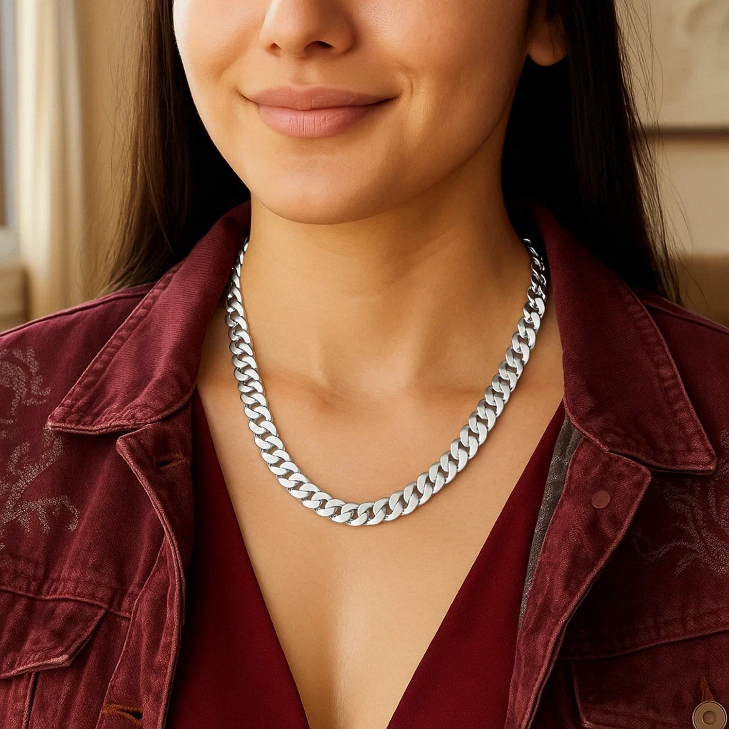 Rhodium Plated Sterling Silver Curb Style Chain (8.40 mm)